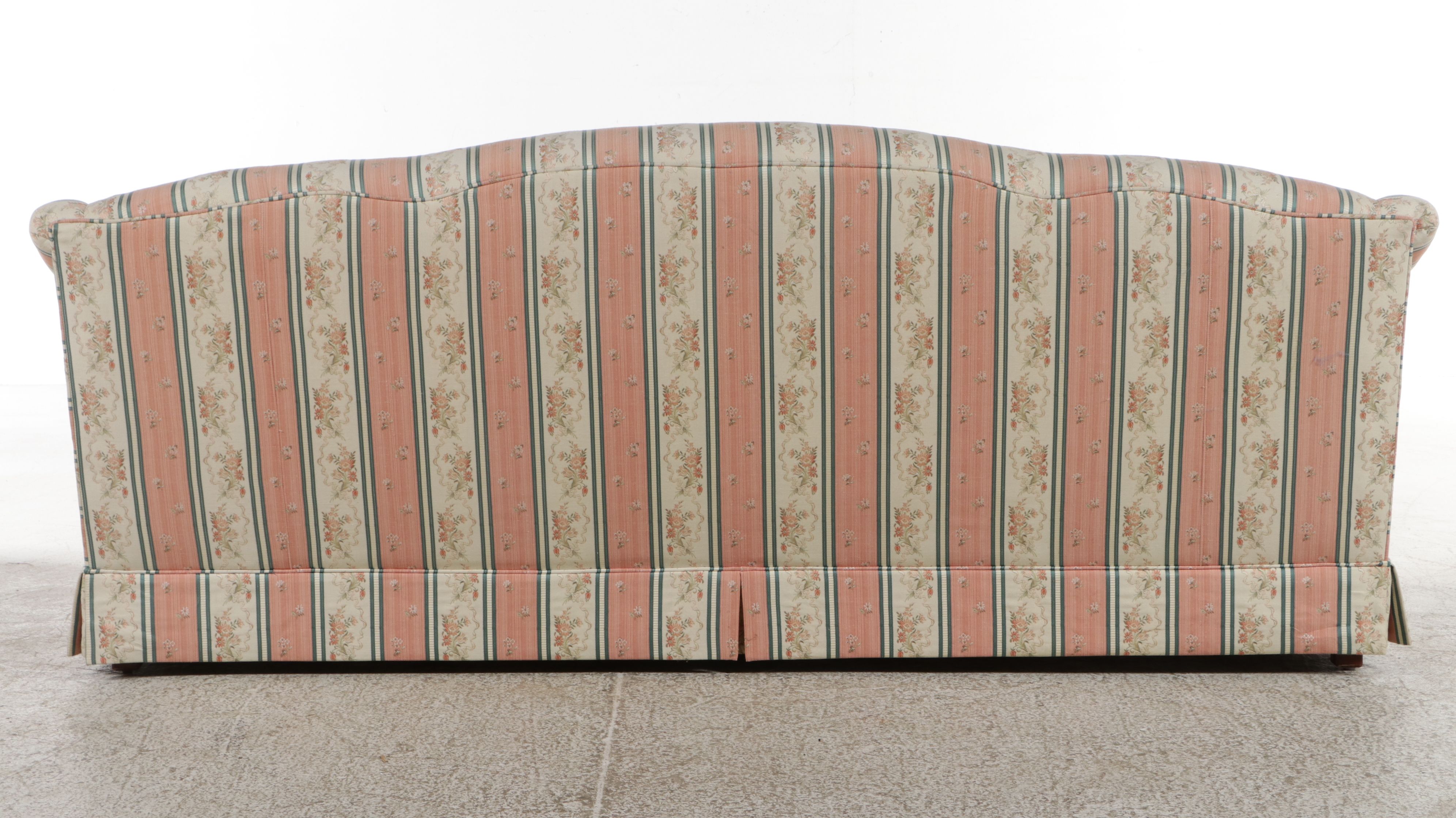 Thomasville Traditional Floral Stripe Upholstered Camelback Sofa
