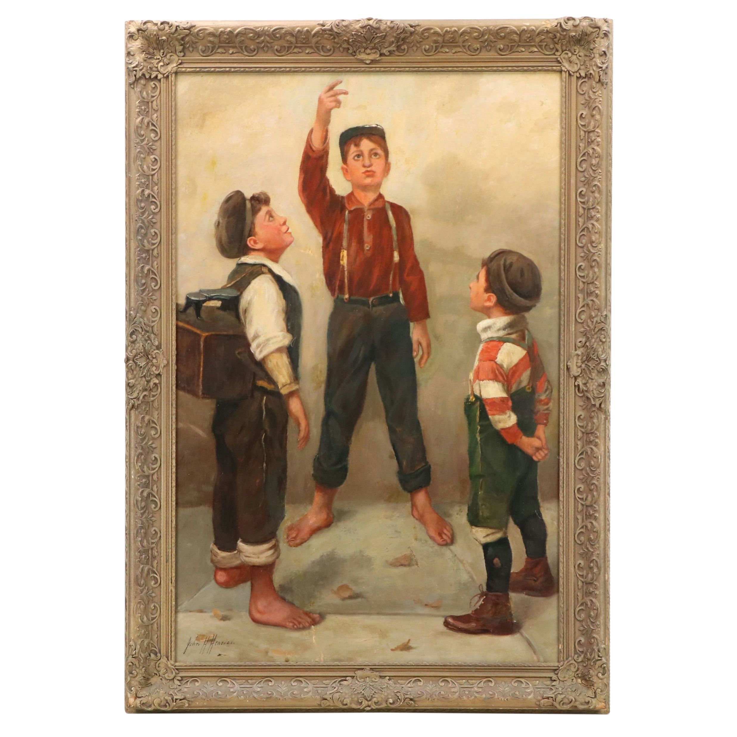 John H. Henrici Oil Painting "Coin Toss," Early 20th Century