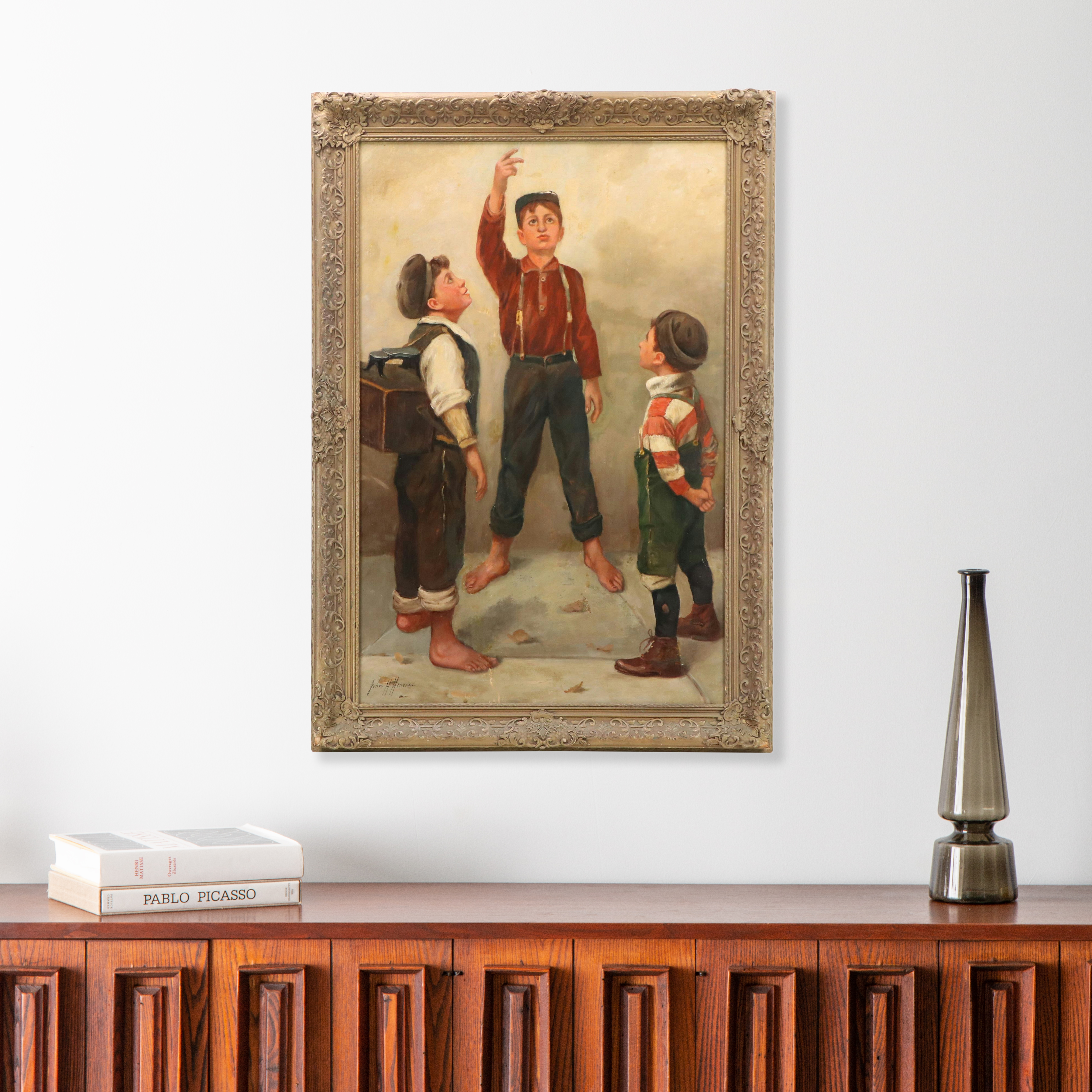 John H. Henrici Oil Painting "Coin Toss," Early 20th Century