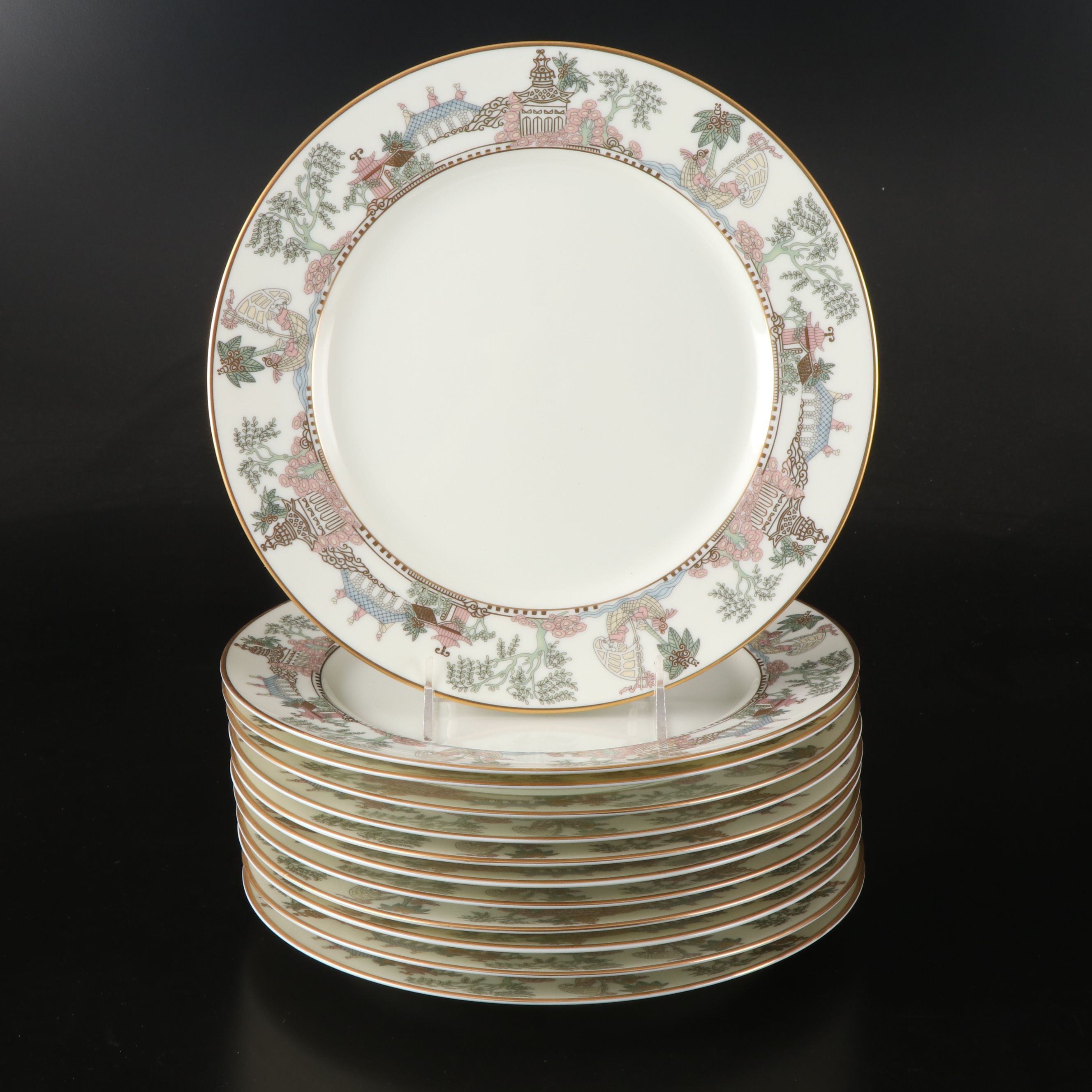 Gorham "East Wind" Gold Trim Porcelain Dinnerware and Serving Pieces, 1992-1994