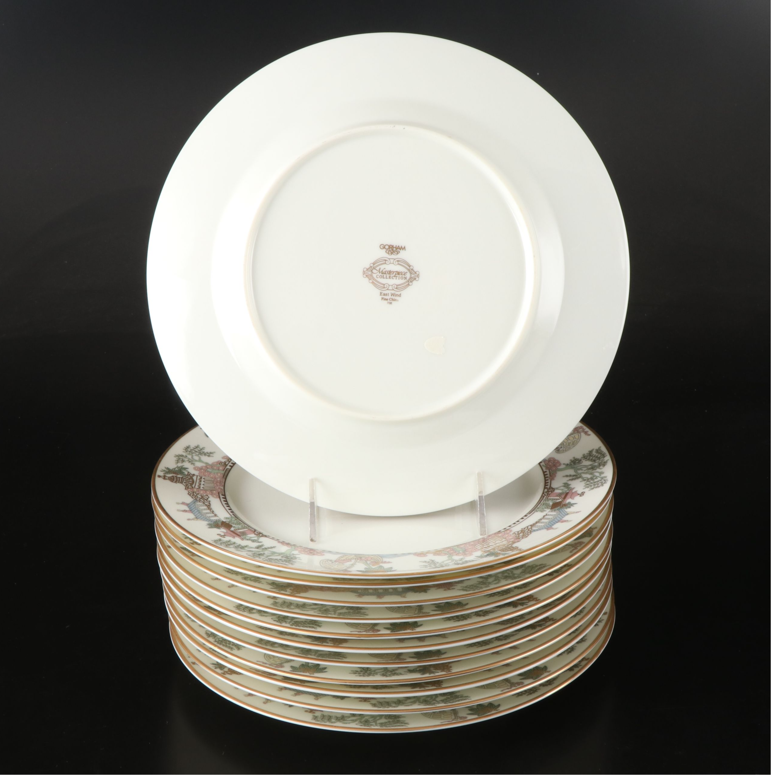 Gorham "East Wind" Gold Trim Porcelain Dinnerware and Serving Pieces, 1992-1994