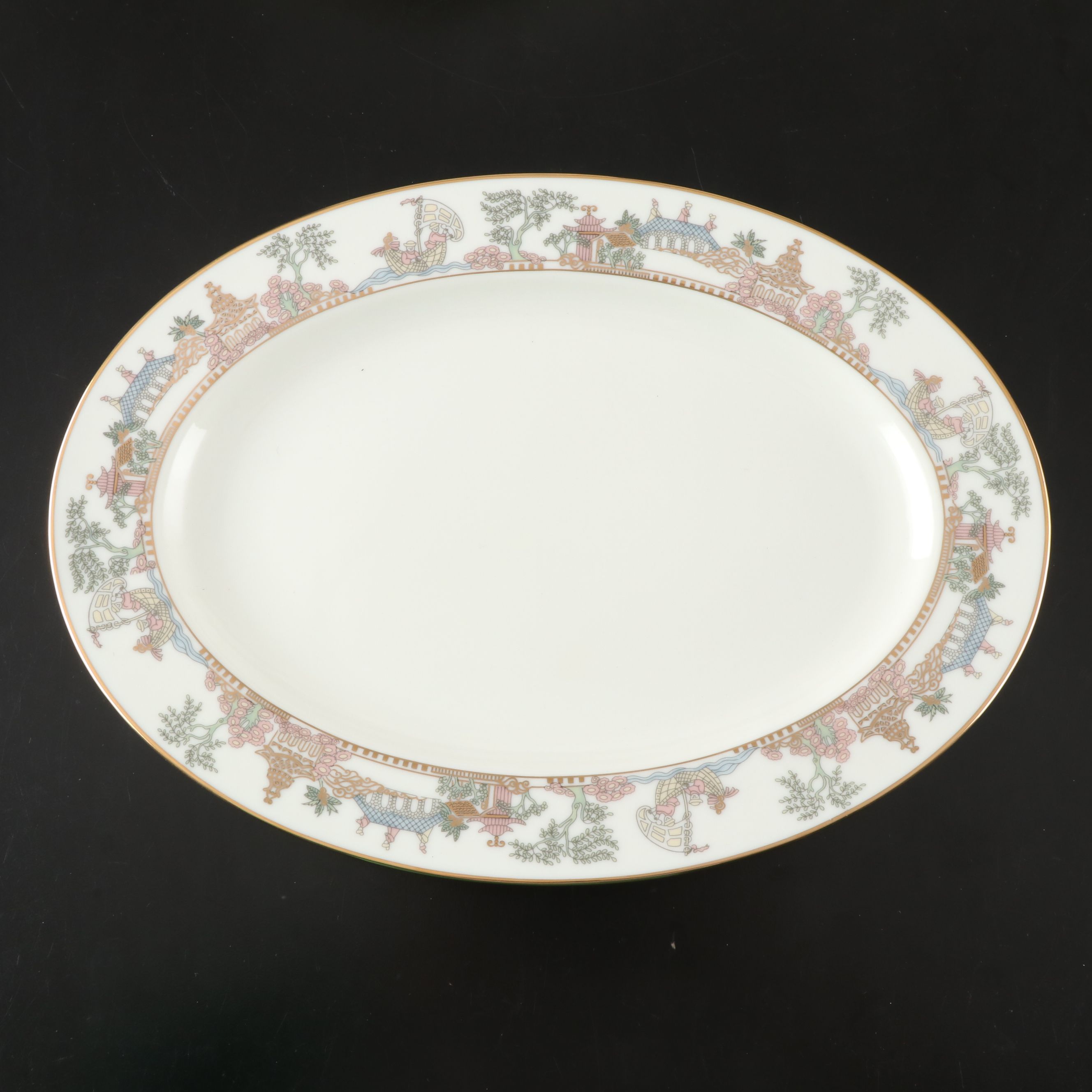 Gorham "East Wind" Gold Trim Porcelain Dinnerware and Serving Pieces, 1992-1994