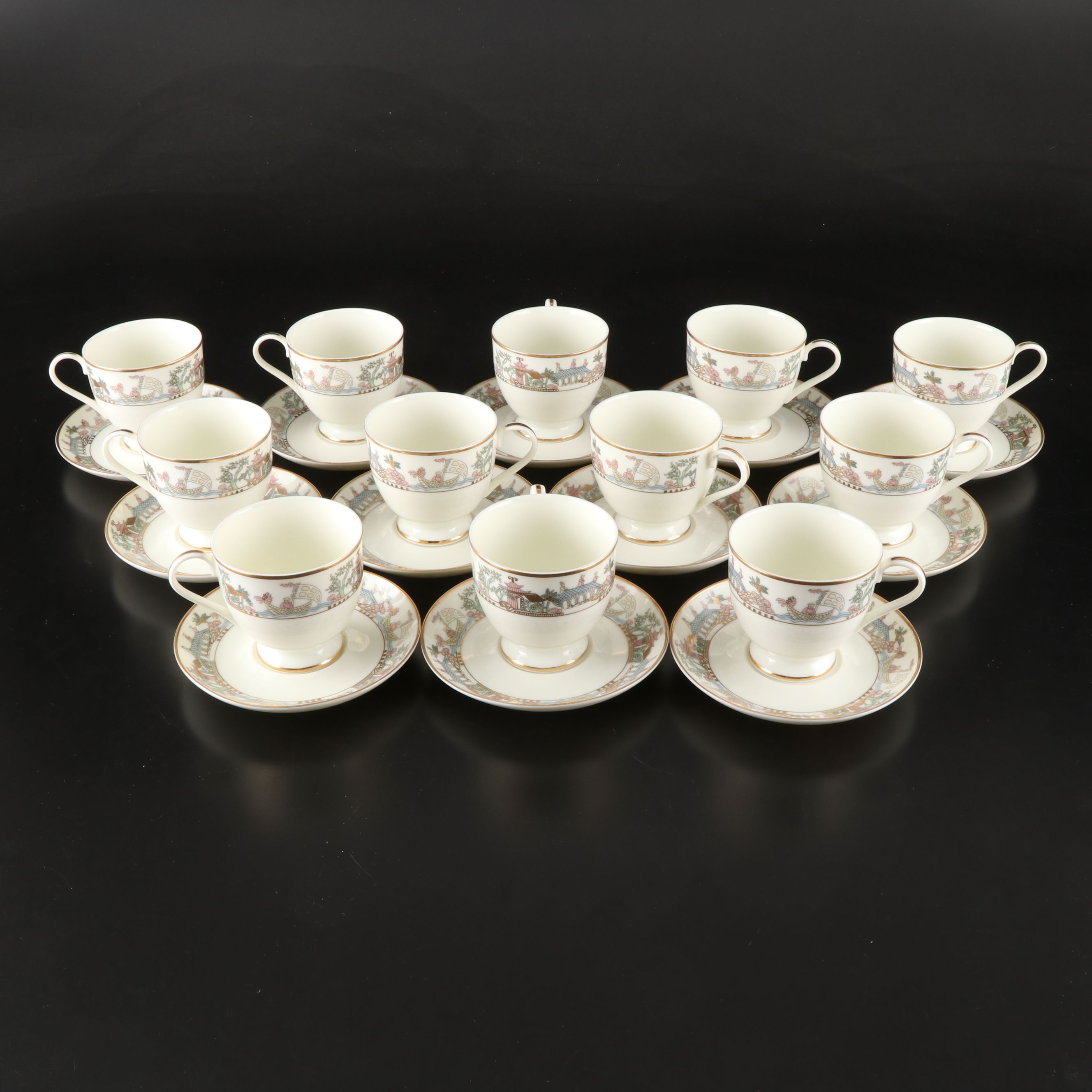 Gorham "East Wind" Gold Trim Porcelain Dinnerware and Serving Pieces, 1992-1994