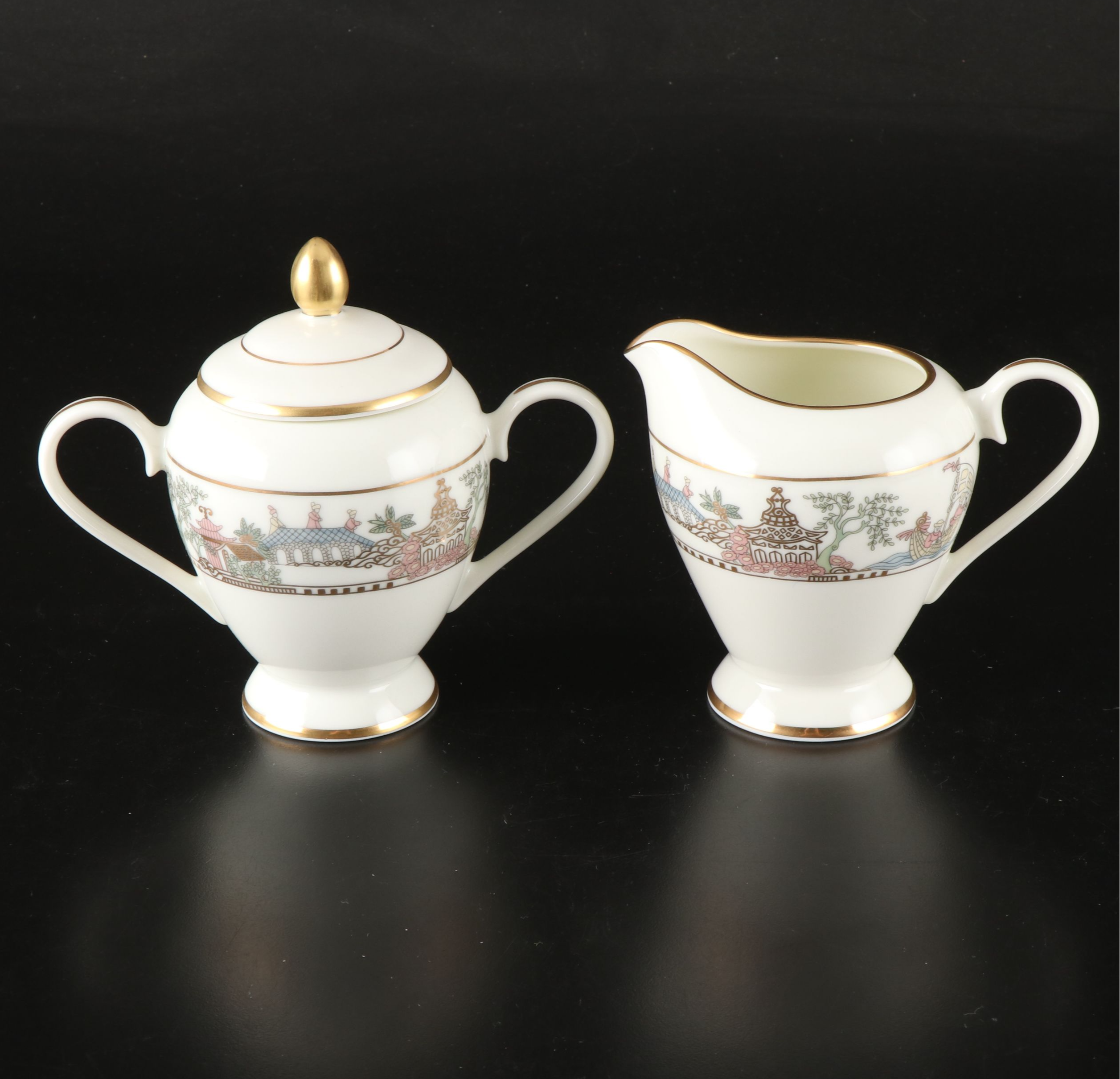 Gorham "East Wind" Gold Trim Porcelain Dinnerware and Serving Pieces, 1992-1994