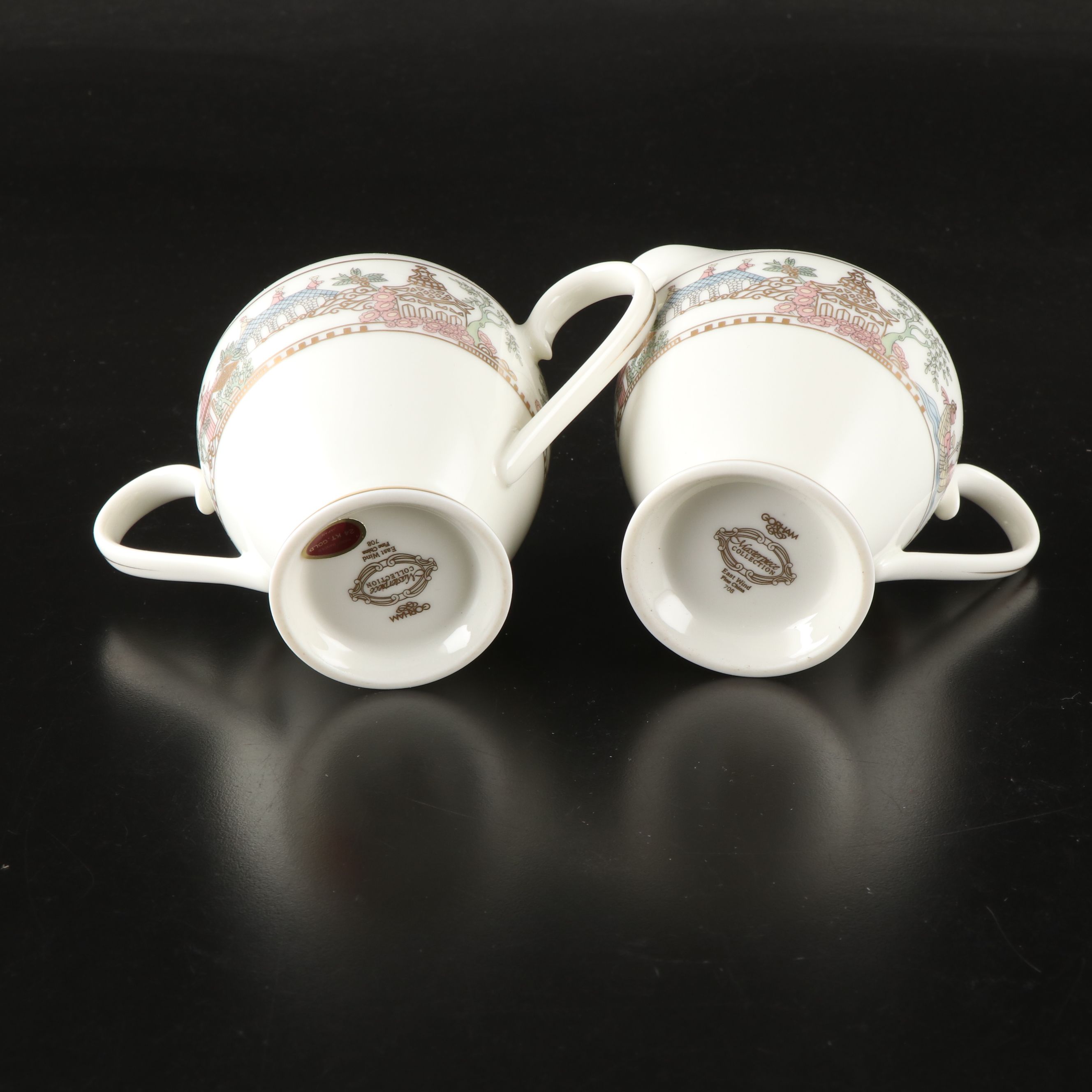 Gorham "East Wind" Gold Trim Porcelain Dinnerware and Serving Pieces, 1992-1994