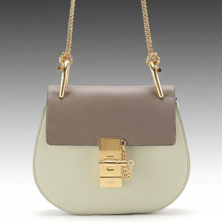 Chloé Small Drew Bag in Bicolor Leather with Chain-Link Strap