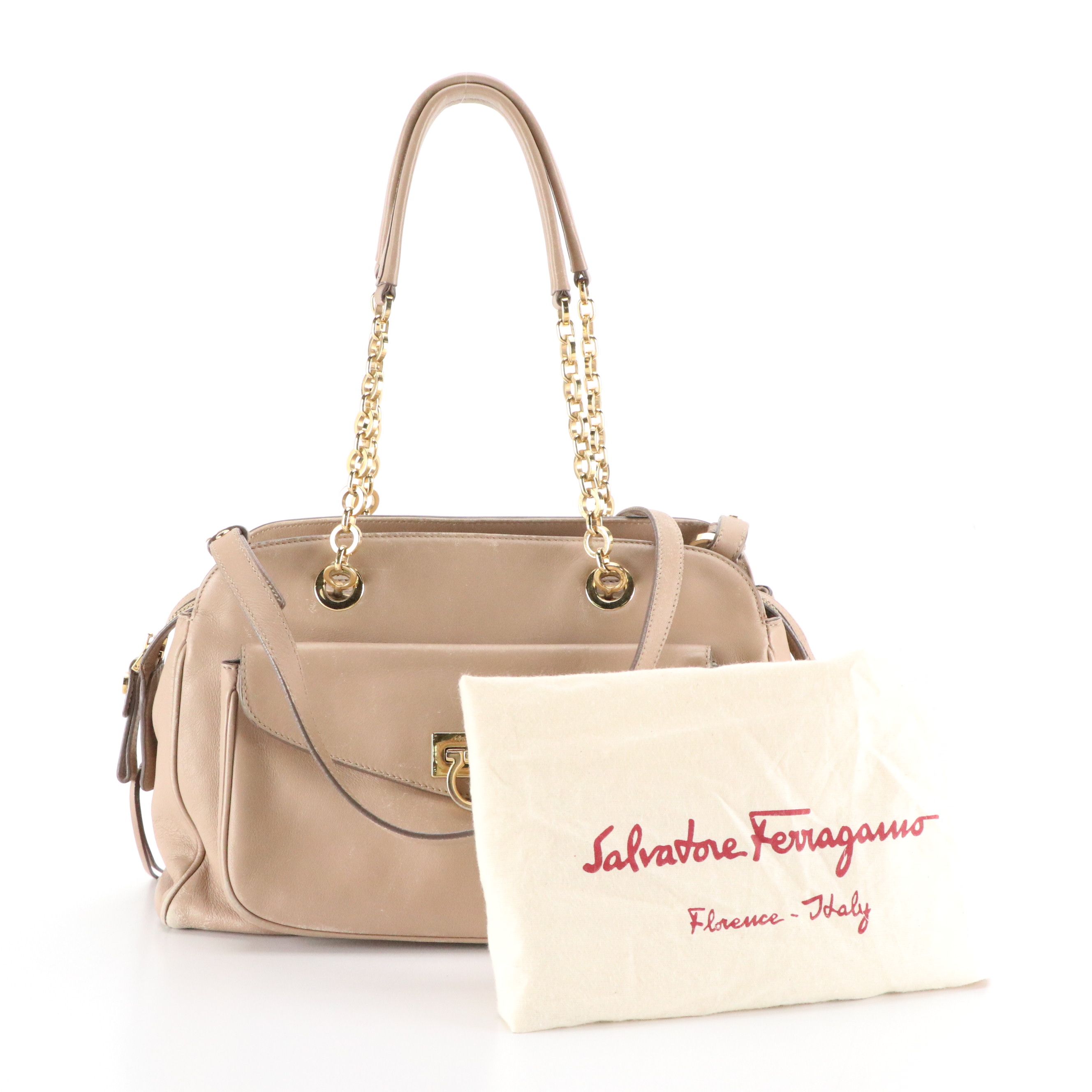 Salvatore Ferragamo Leather Two-Way Bag with Gancini Clasp Hardware