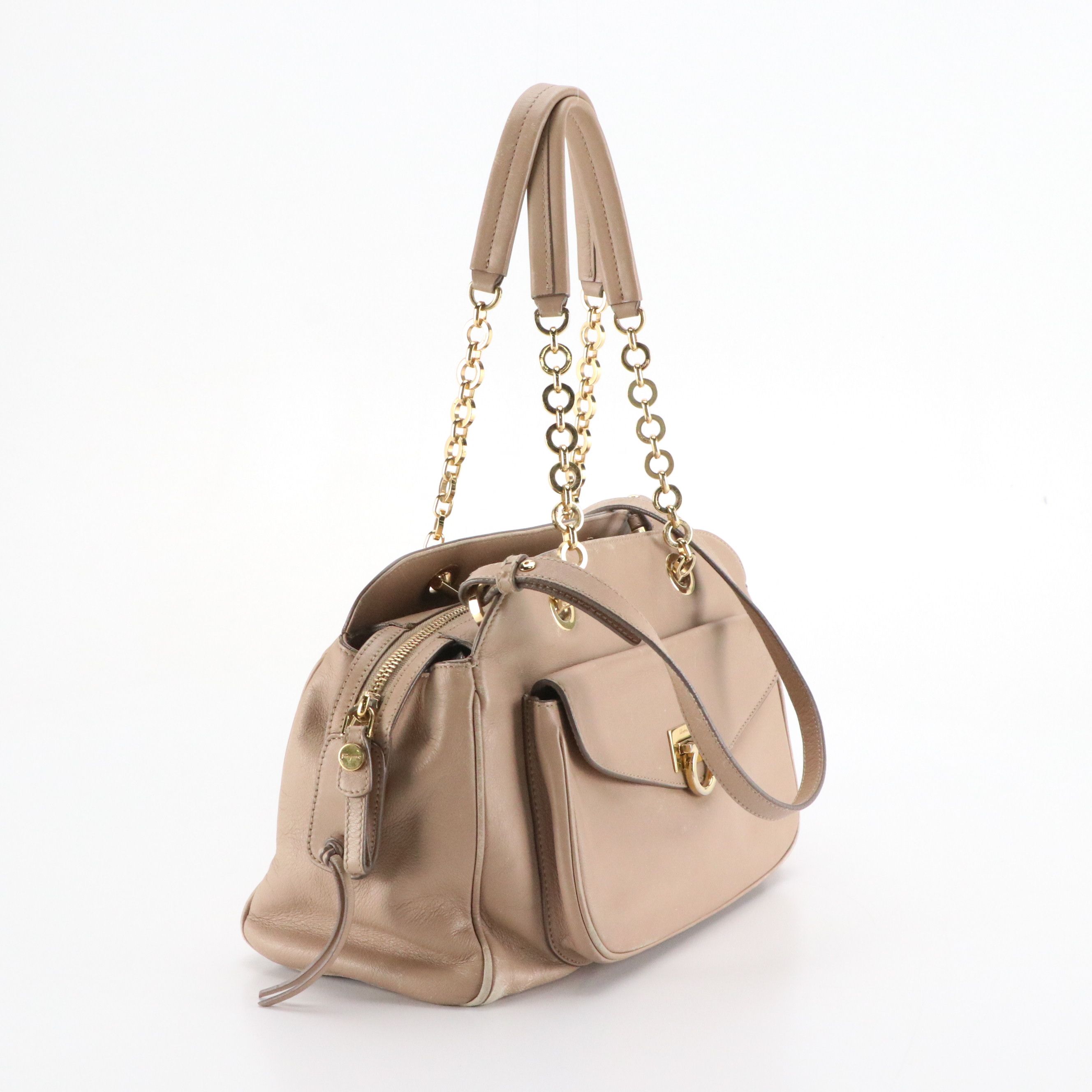 Salvatore Ferragamo Leather Two-Way Bag with Gancini Clasp Hardware