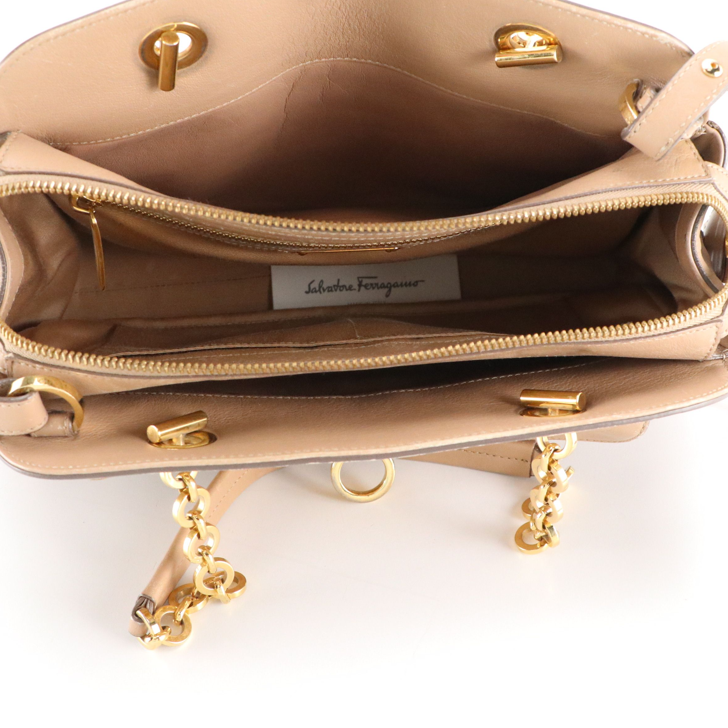 Salvatore Ferragamo Leather Two-Way Bag with Gancini Clasp Hardware
