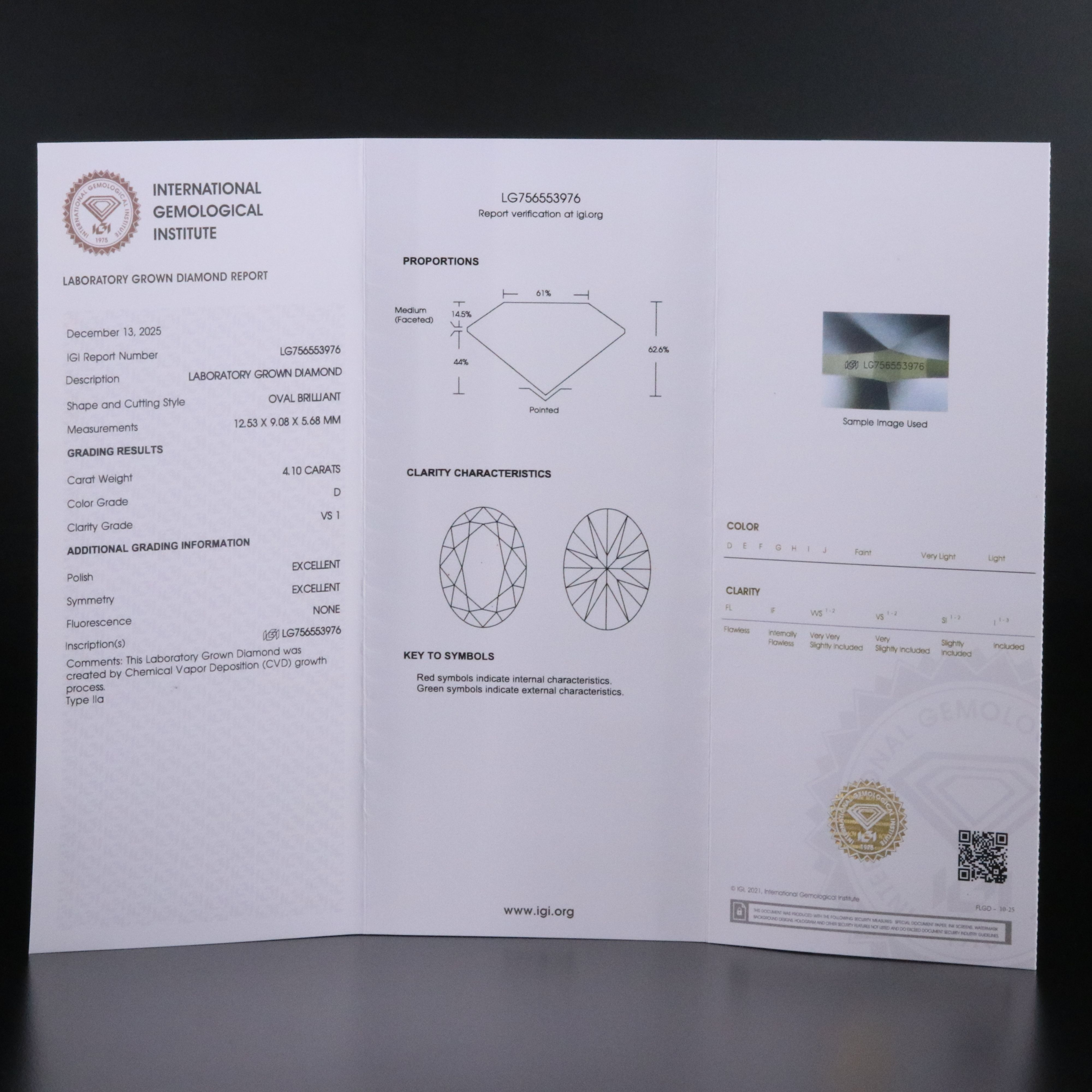 Platinum 4.10 CT Lab Grown Diamond Solitaire Ring with IGI Report