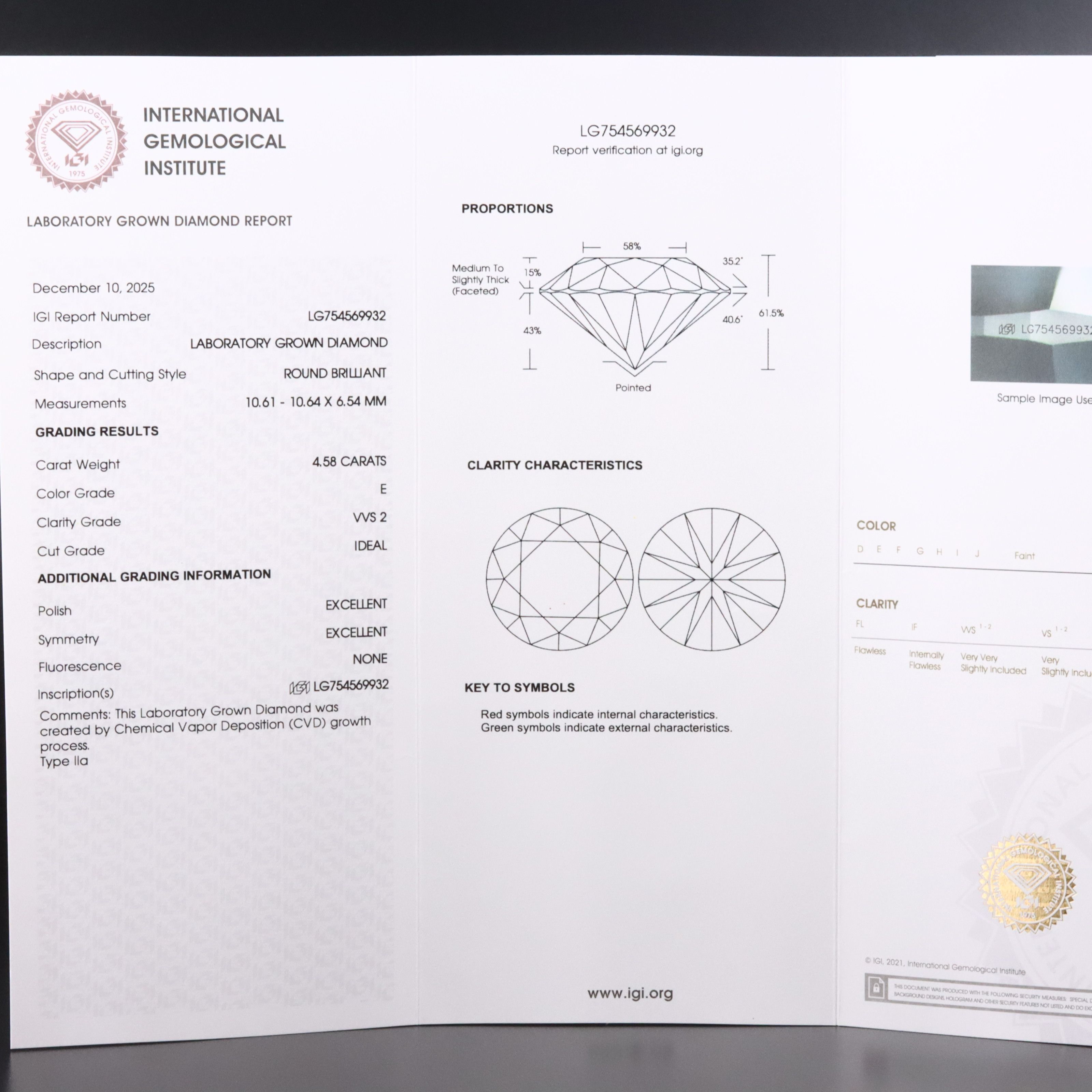 18K 4.58 CT Lab Grown Diamond Solitiare Ring with IGI Report