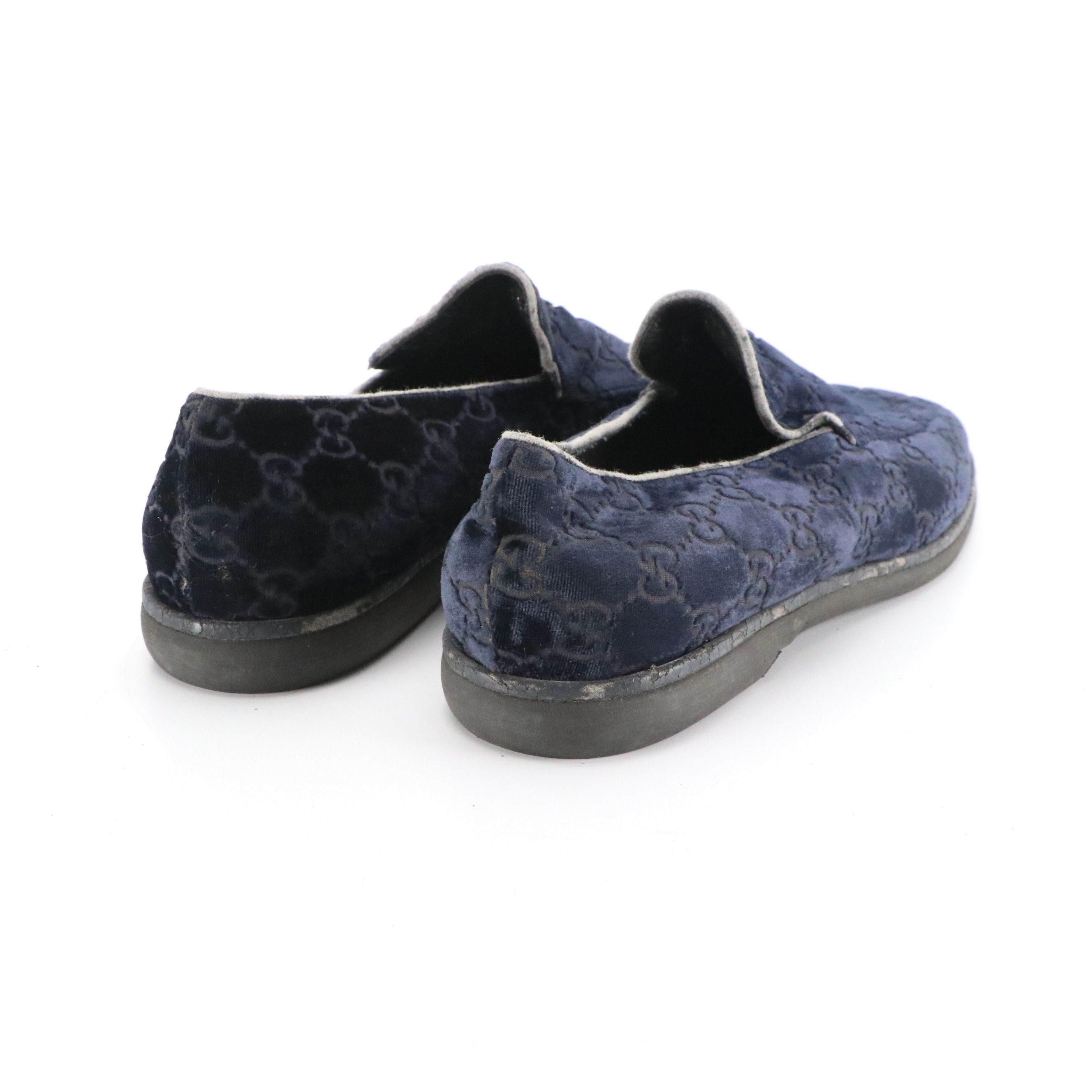 Gucci GG Monogram Blue Velvet Loafers
