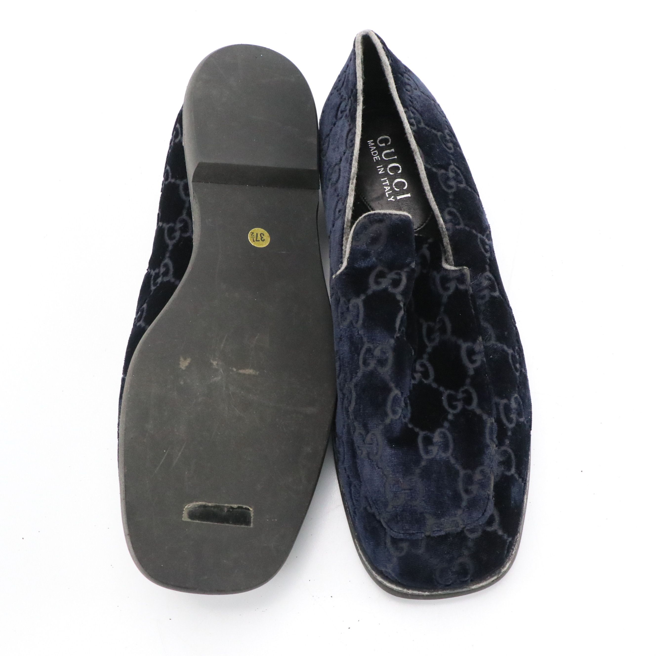 Gucci GG Monogram Blue Velvet Loafers