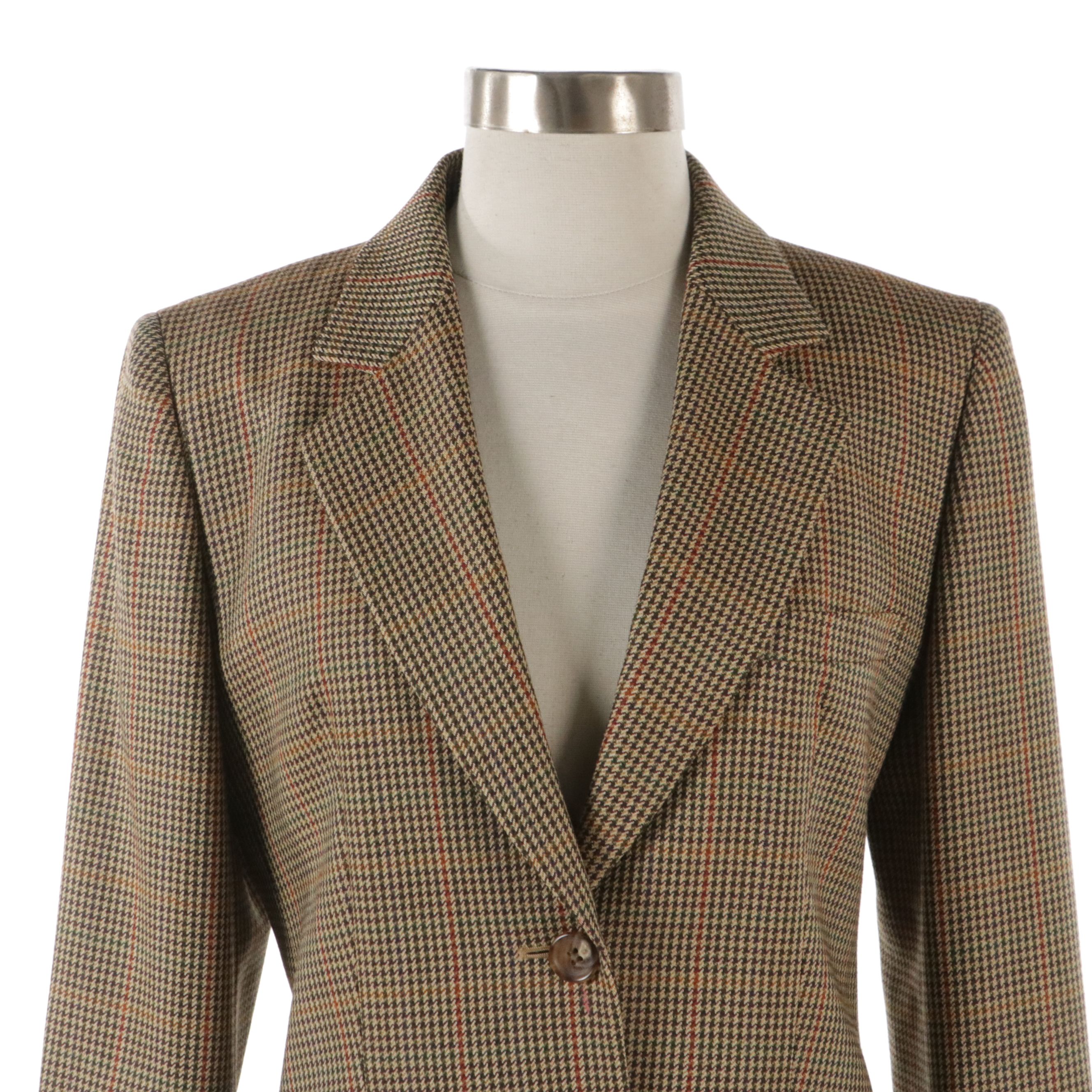 Burberrys Vintage Plaid Houndstooth Wool Blazer