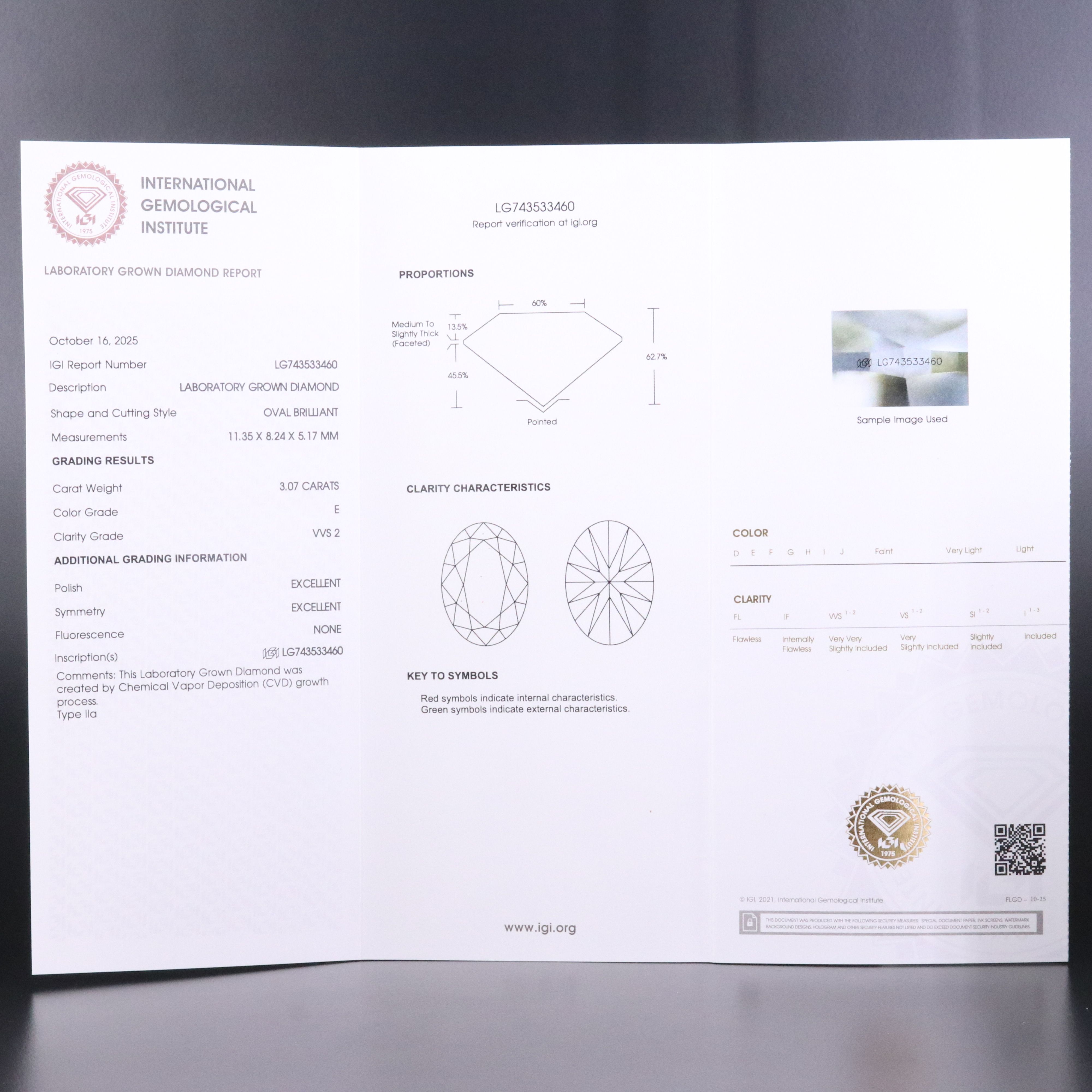 18K 3.07 CT Lab Grown Diamond Solitaire Ring with IGI Report