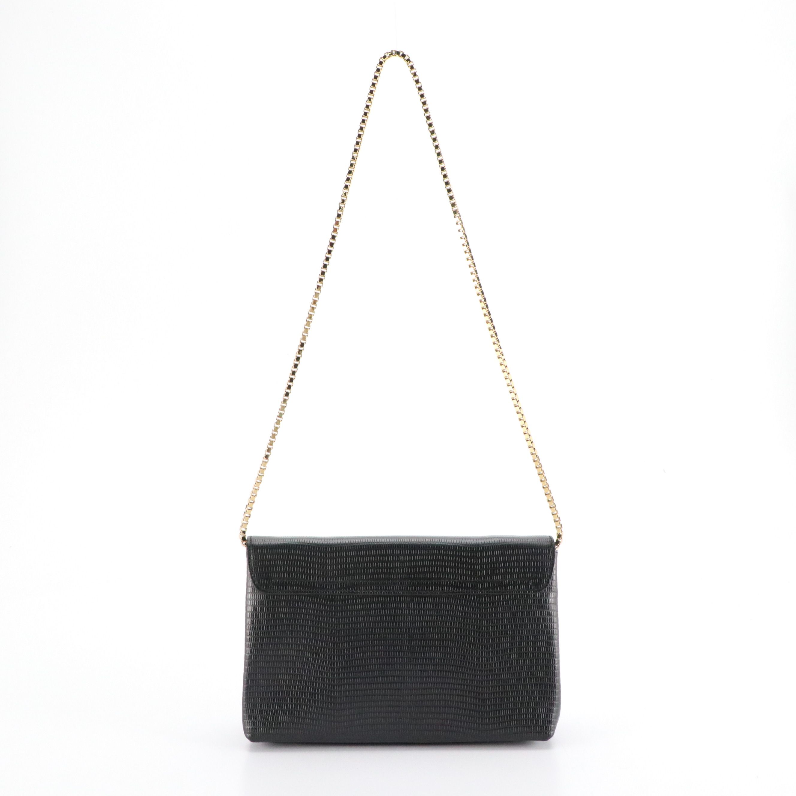 Salvatore Ferragamo Lizard Embossed Leather Flap-Front Bag with Chain Strap