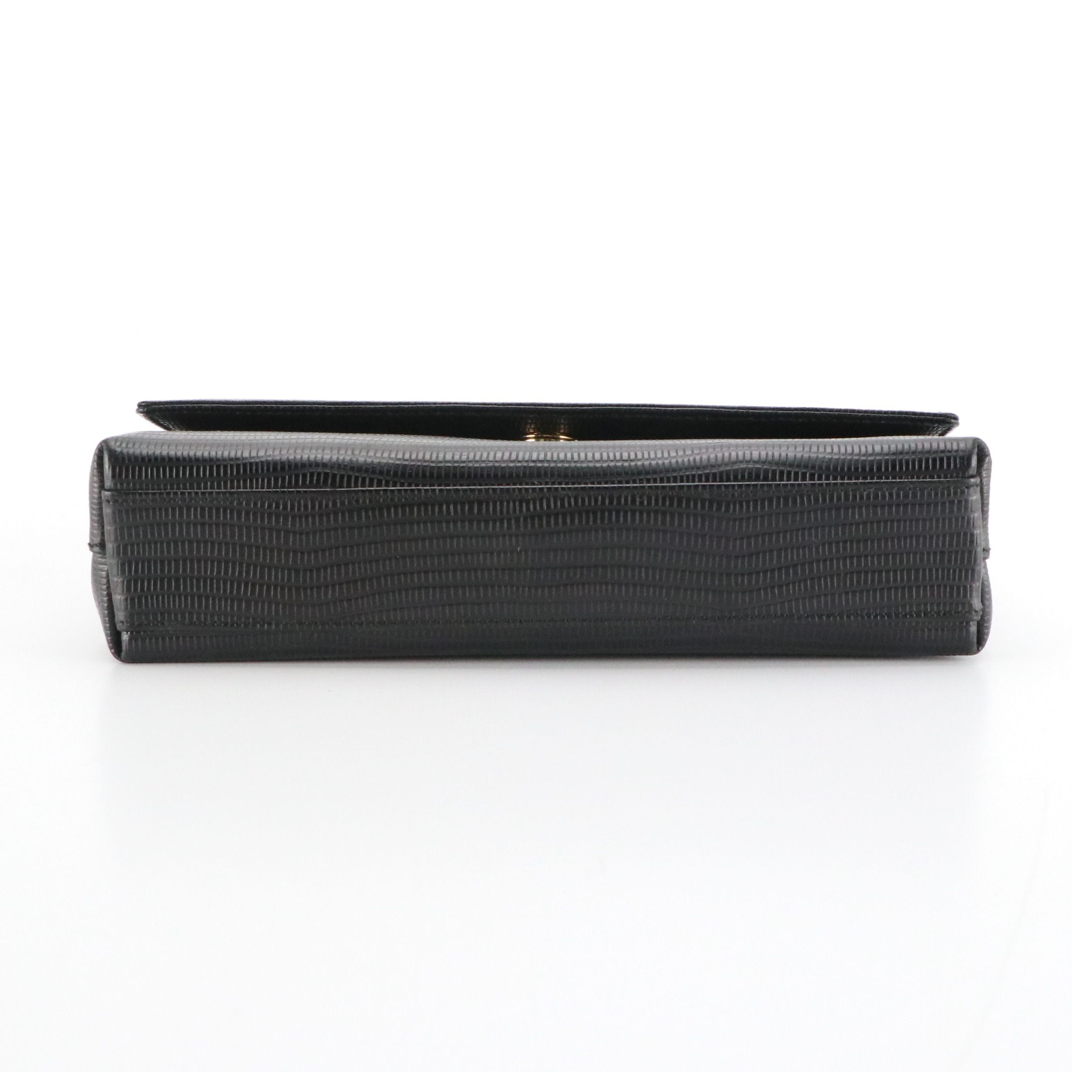 Salvatore Ferragamo Lizard Embossed Leather Flap-Front Bag with Chain Strap