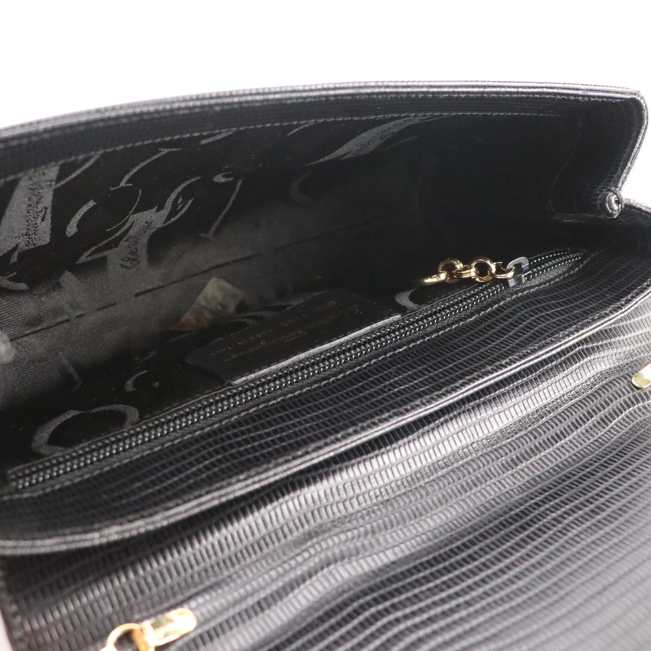 Salvatore Ferragamo Lizard Embossed Leather Flap-Front Bag with Chain Strap