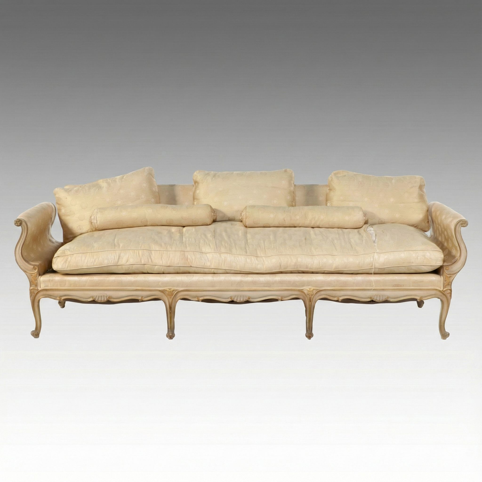 North Italian (Piedmontese) Carved Giltwood and Polychrome Grand Canape