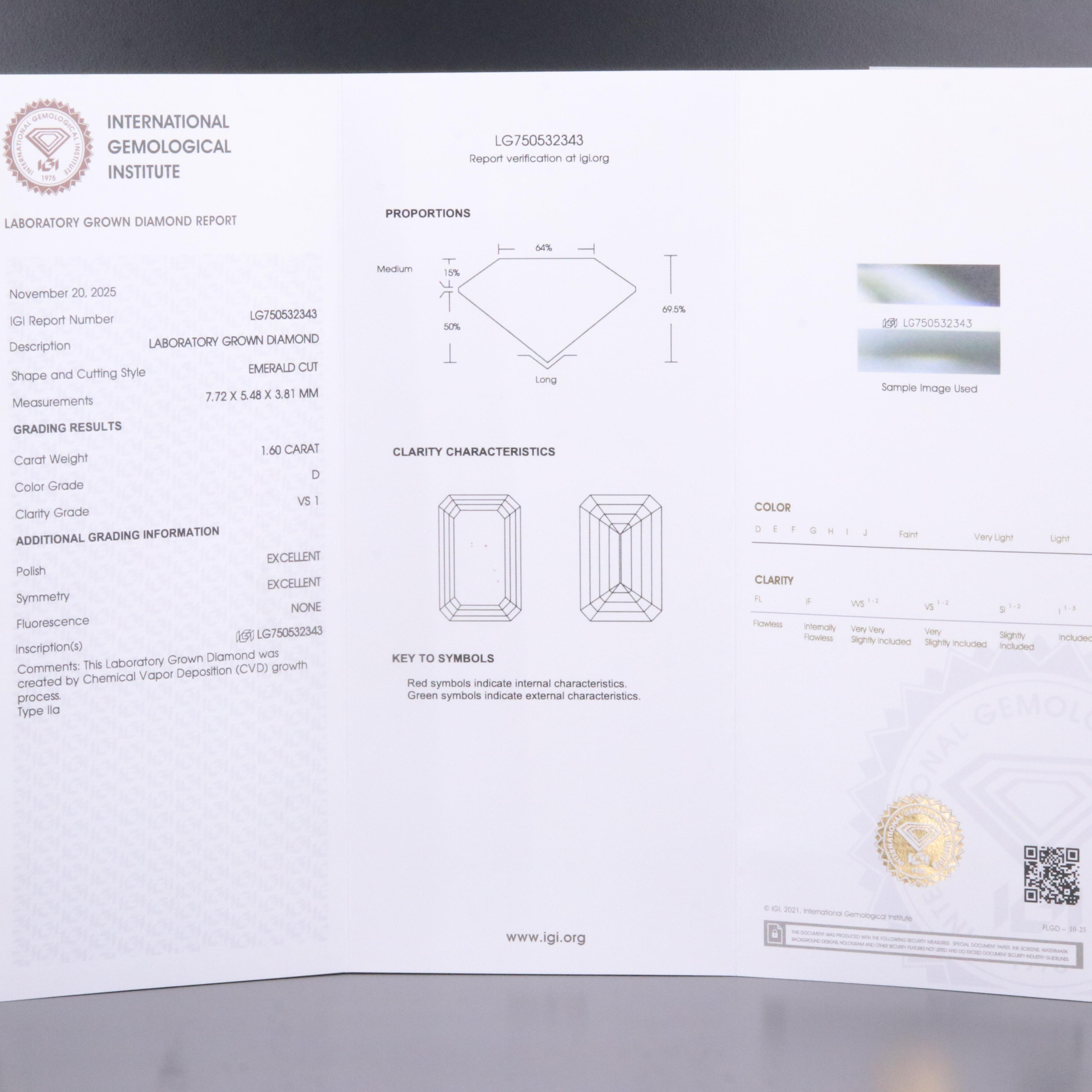 Loose 1.60 CT Lab Grown Diamond with IGI Report