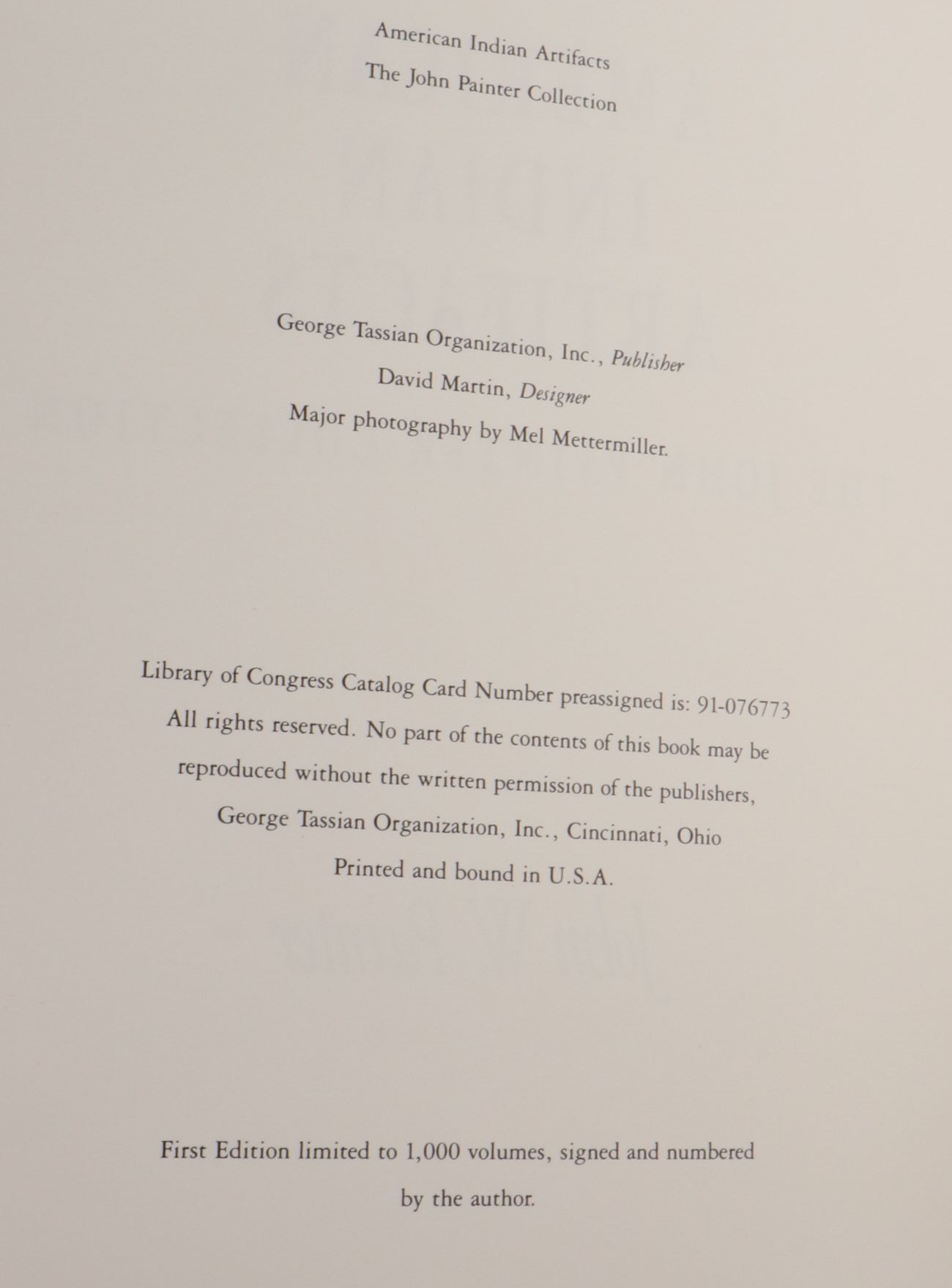 Signed First Edition "American Indian Artifacts" by John W. Painter, 1996