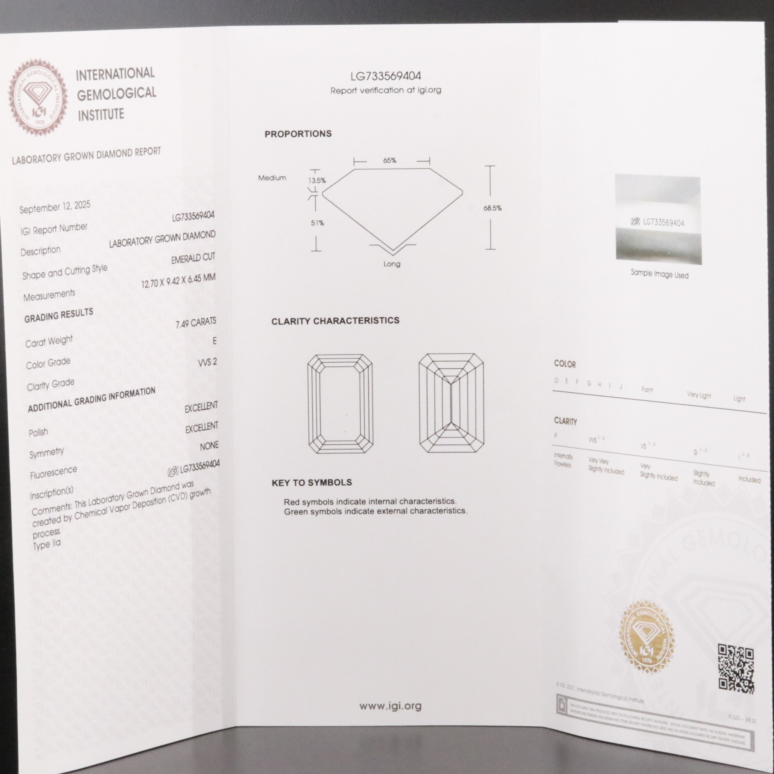 18K 7.49 CT Lab Grown Diamond Solitaire Ring with IGI Report