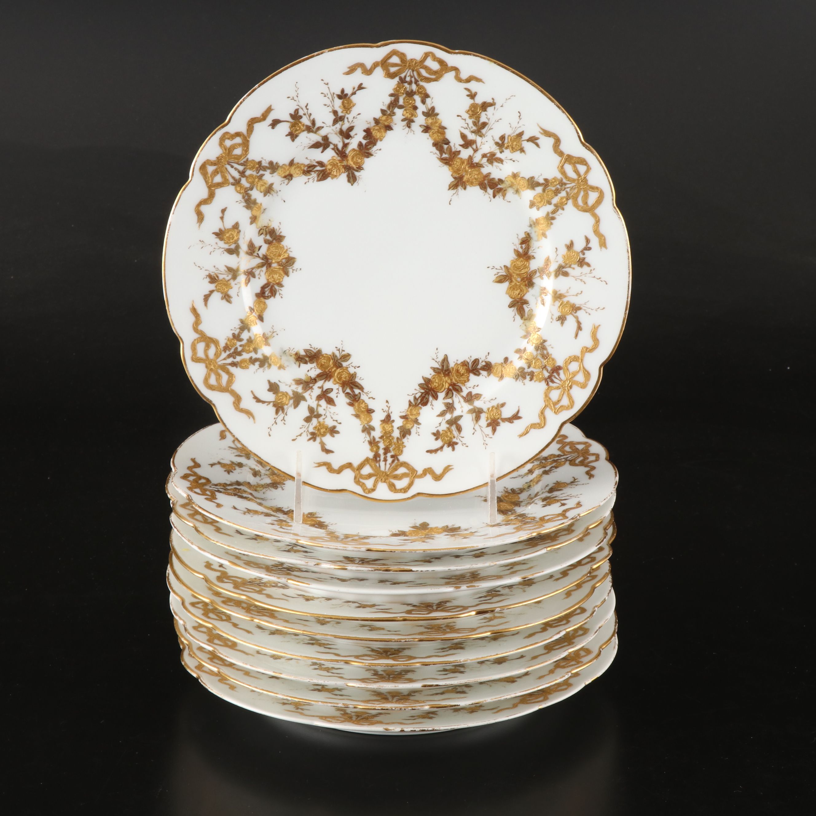 Sèvres Style Porcelain Floral Swag Pattern Plates, Late 19th Century