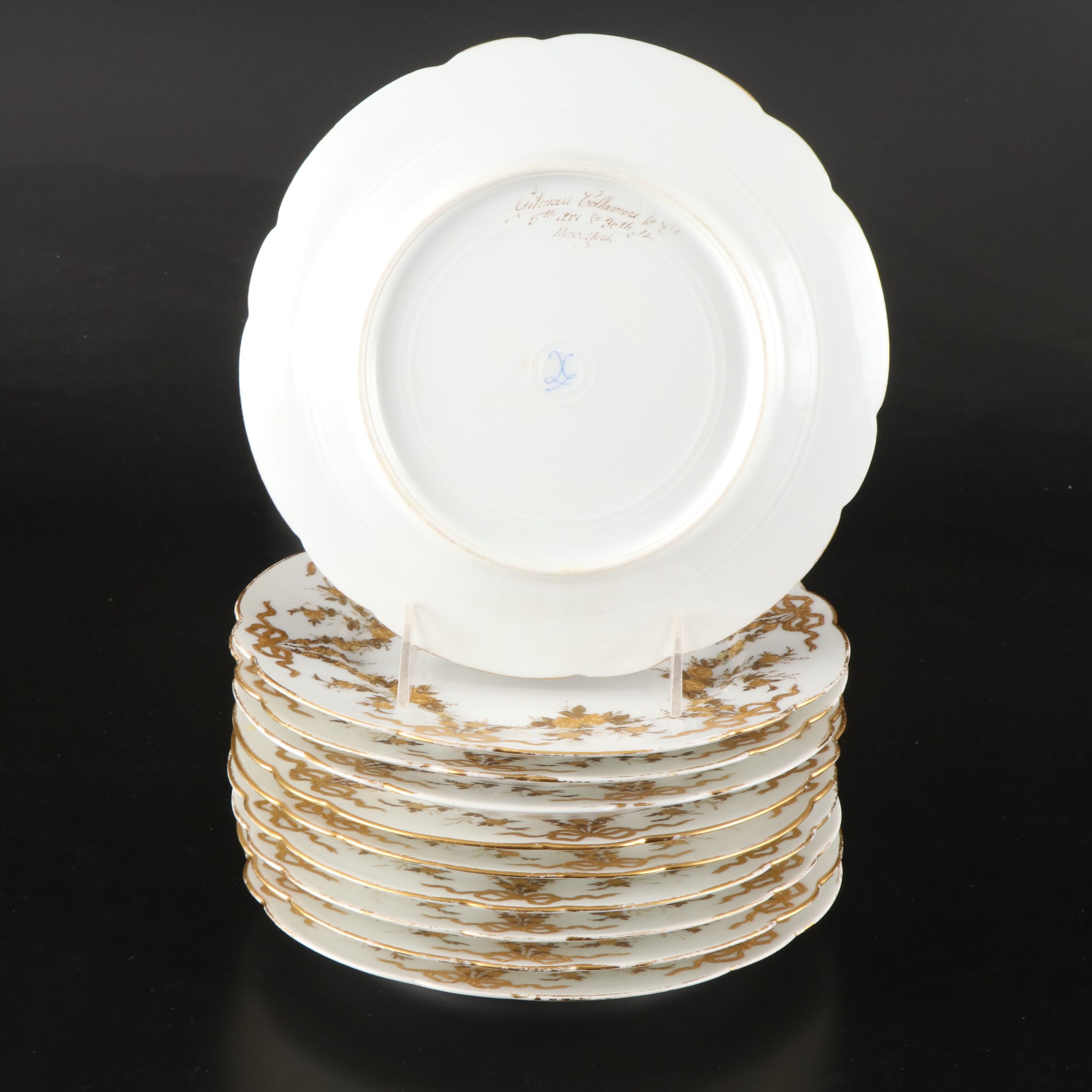 Sèvres Style Porcelain Floral Swag Pattern Plates, Late 19th Century