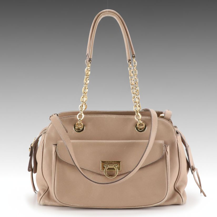 Salvatore Ferragamo Leather Two-Way Bag with Gancini Clasp Hardware