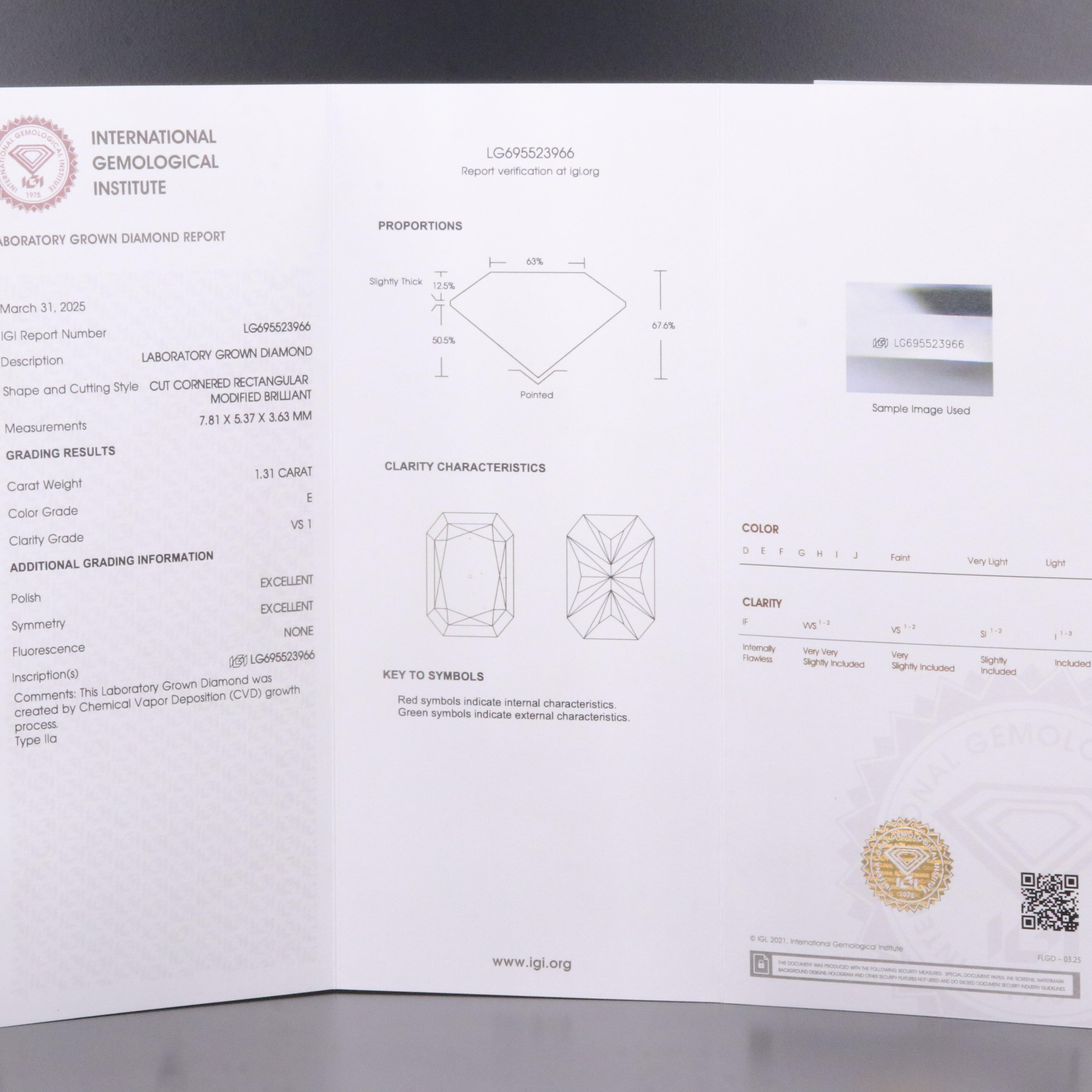 Loose 1.31 CT Lab Grown Diamond with IGI Report
