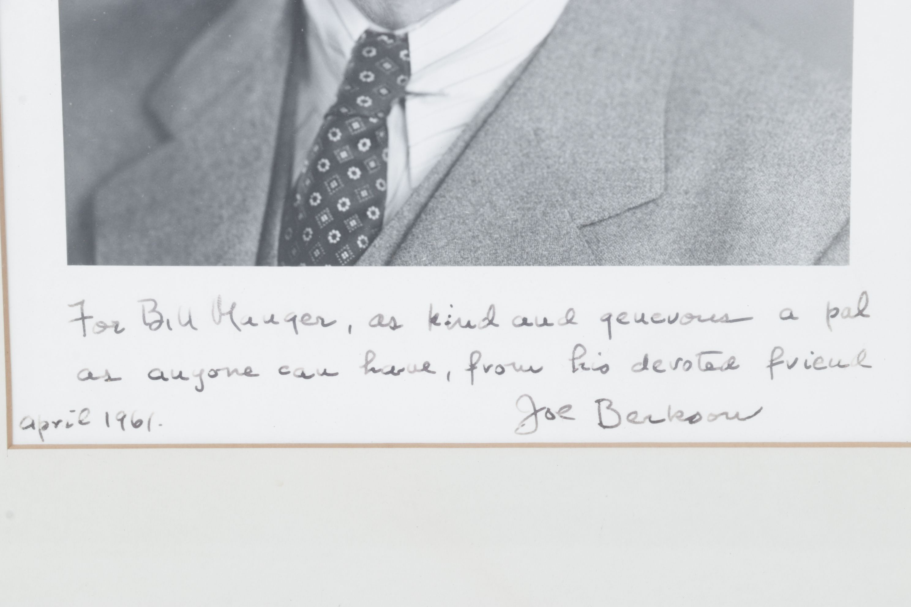 Headshot Photo and Dedication Message of Joe Berkoon, 1961