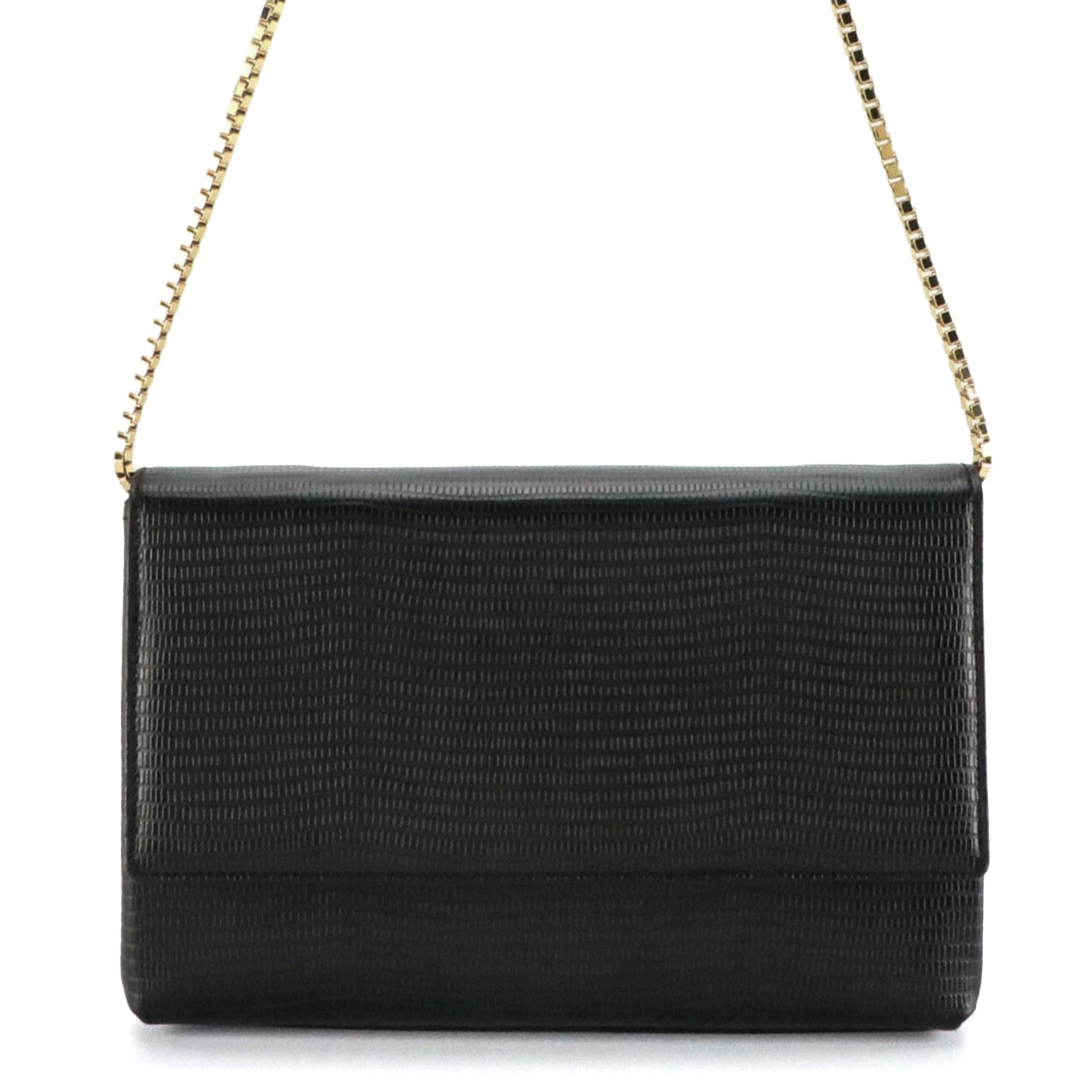 Salvatore Ferragamo Lizard Embossed Leather Flap-Front Bag with Chain Strap