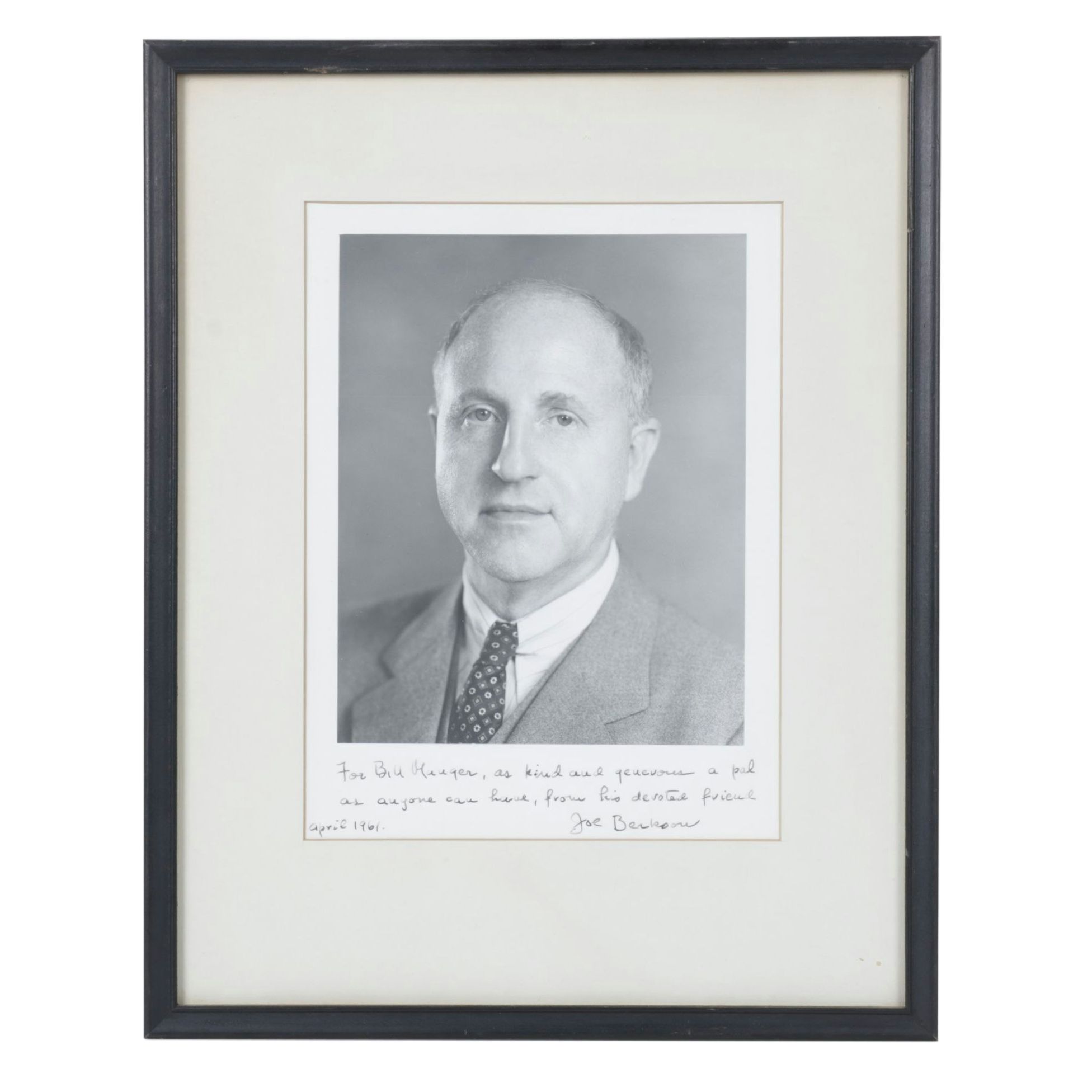 Headshot Photo and Dedication Message of Joe Berkoon, 1961