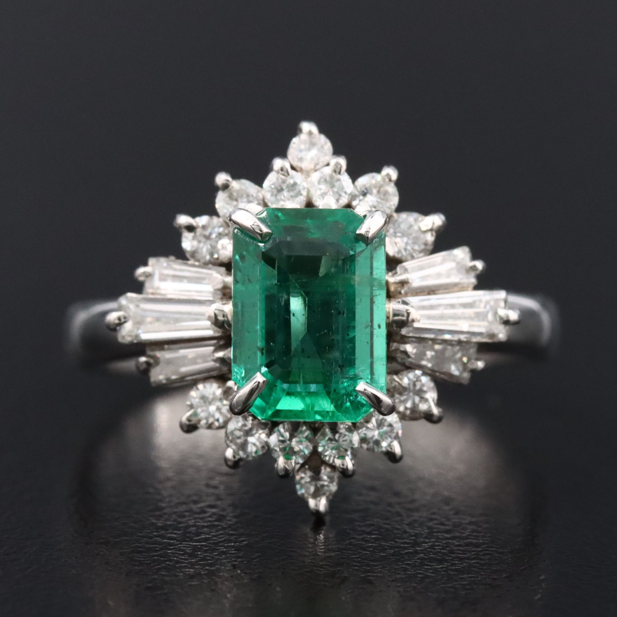Platinum 1.32 CT Zambian Emerald and Diamond Ring with GIA Report