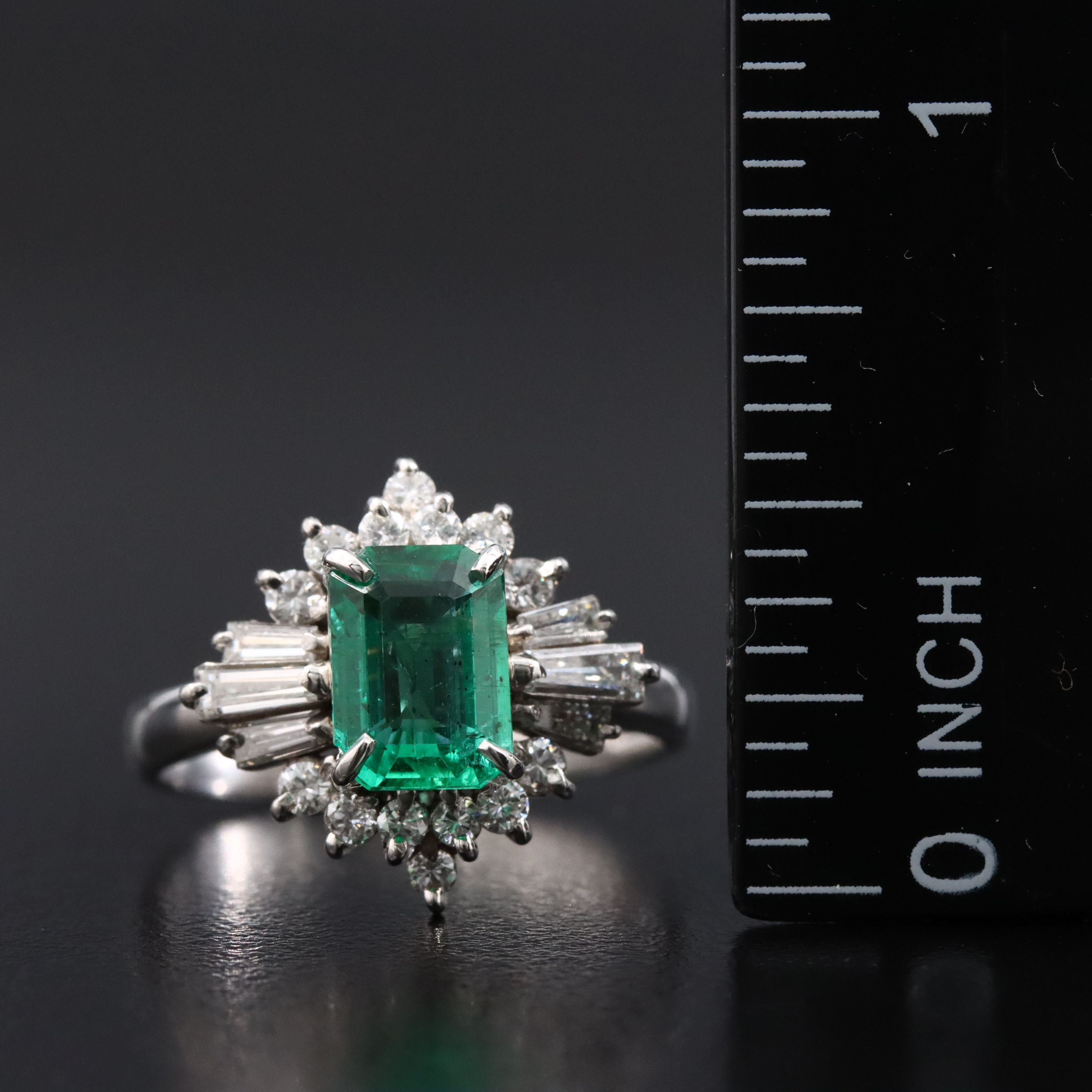 Platinum 1.32 CT Zambian Emerald and Diamond Ring with GIA Report
