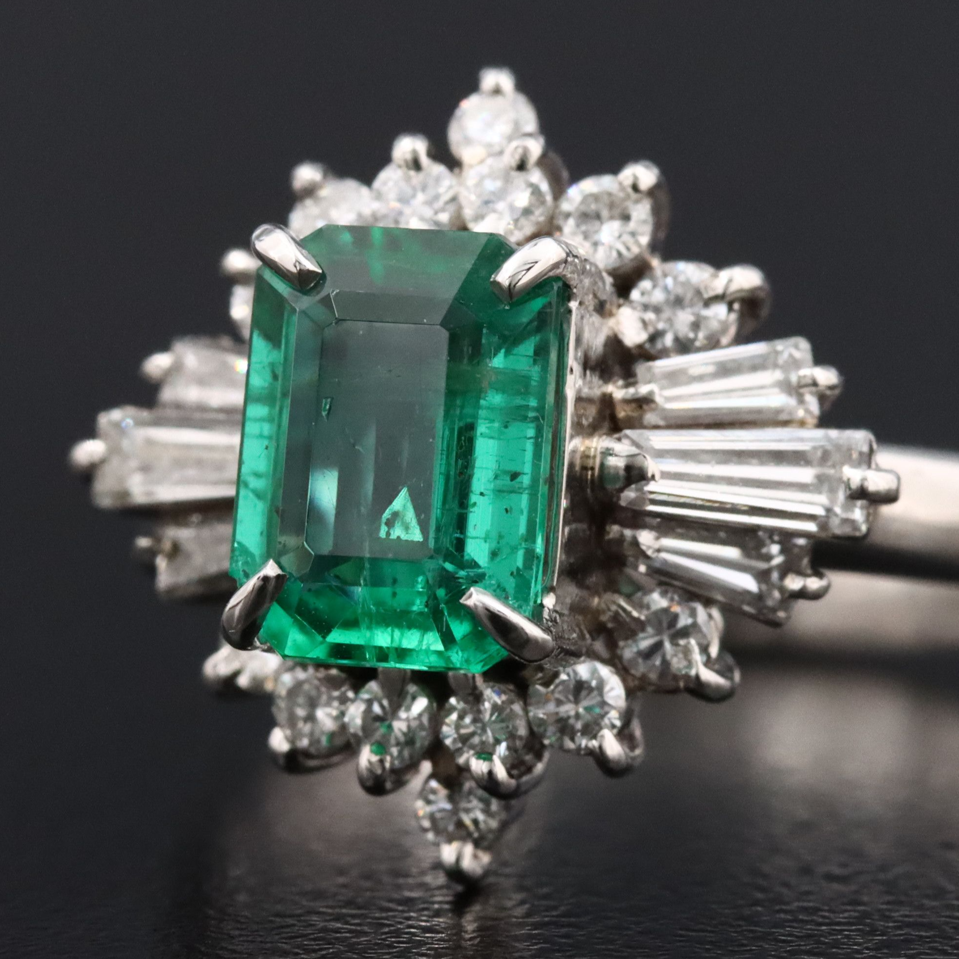 Platinum 1.32 CT Zambian Emerald and Diamond Ring with GIA Report