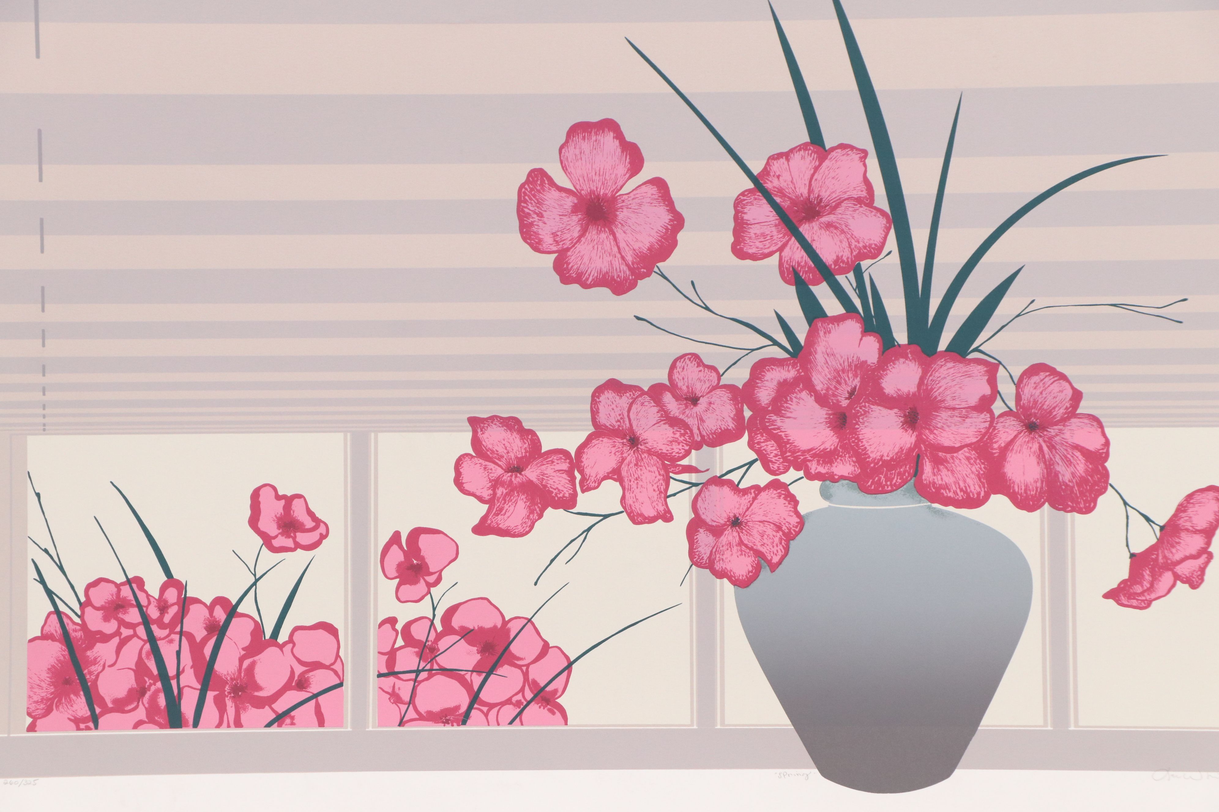 Pink Floral Serigraph "Spring," Late 20th Century