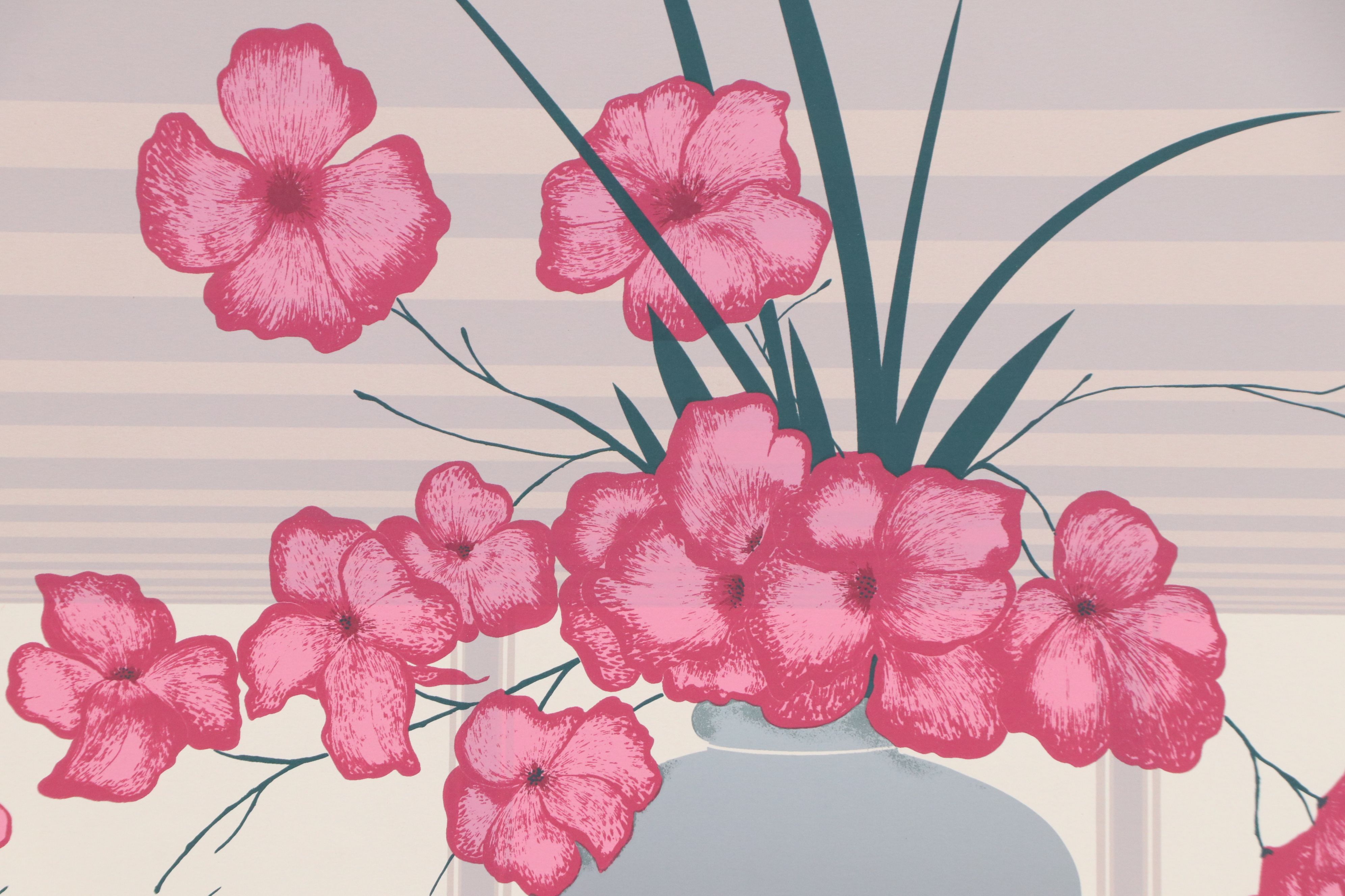Pink Floral Serigraph "Spring," Late 20th Century