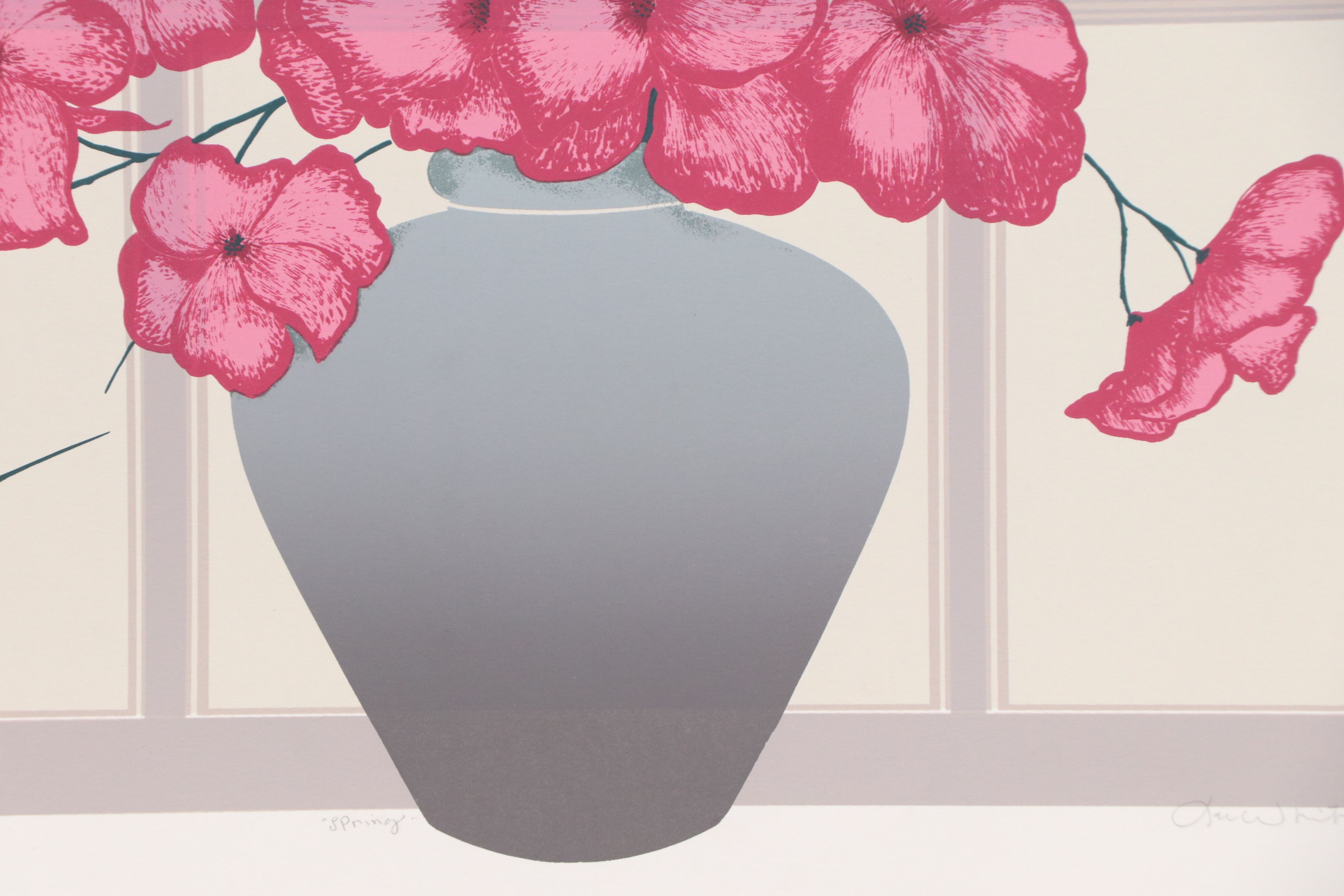 Pink Floral Serigraph "Spring," Late 20th Century