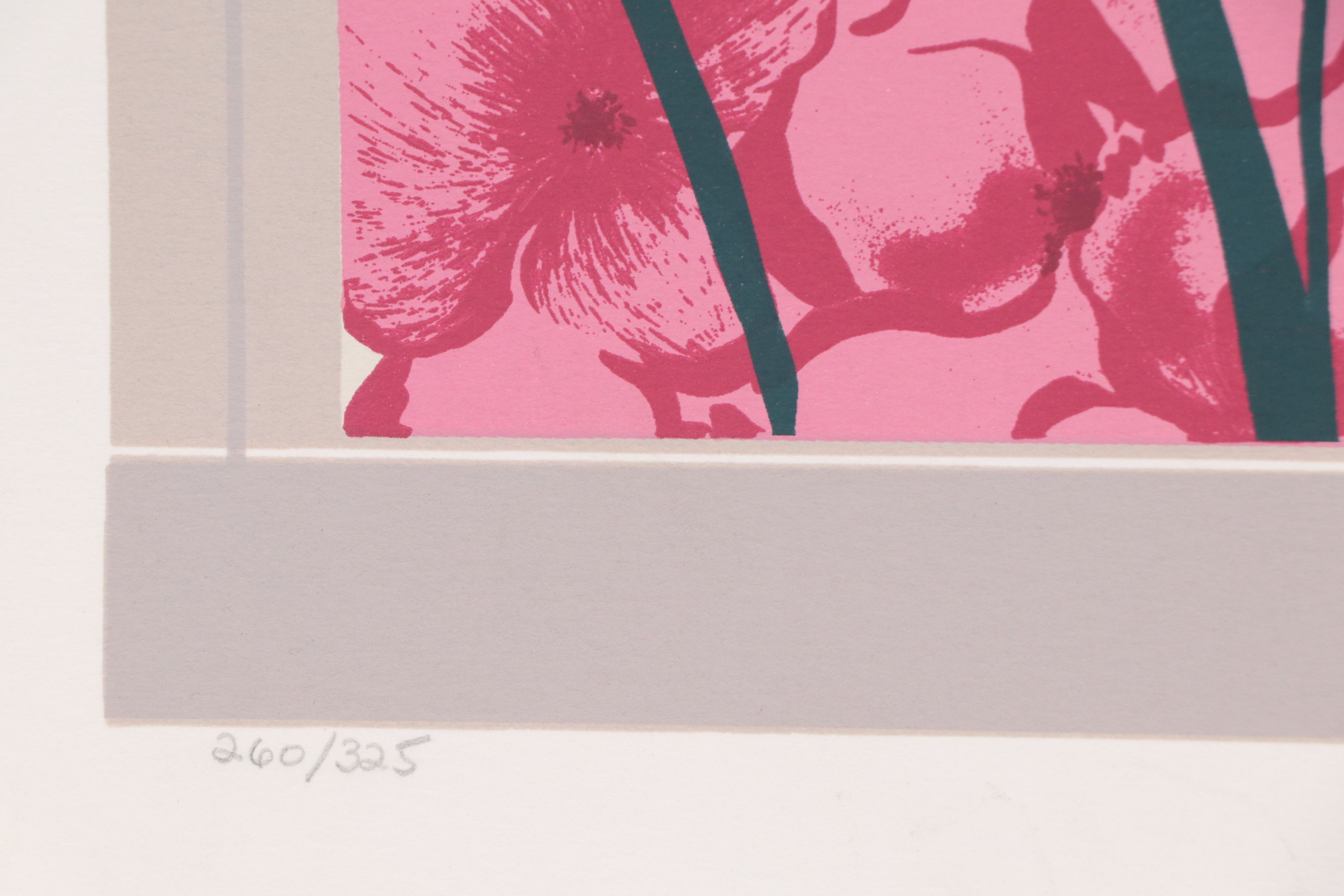 Pink Floral Serigraph "Spring," Late 20th Century