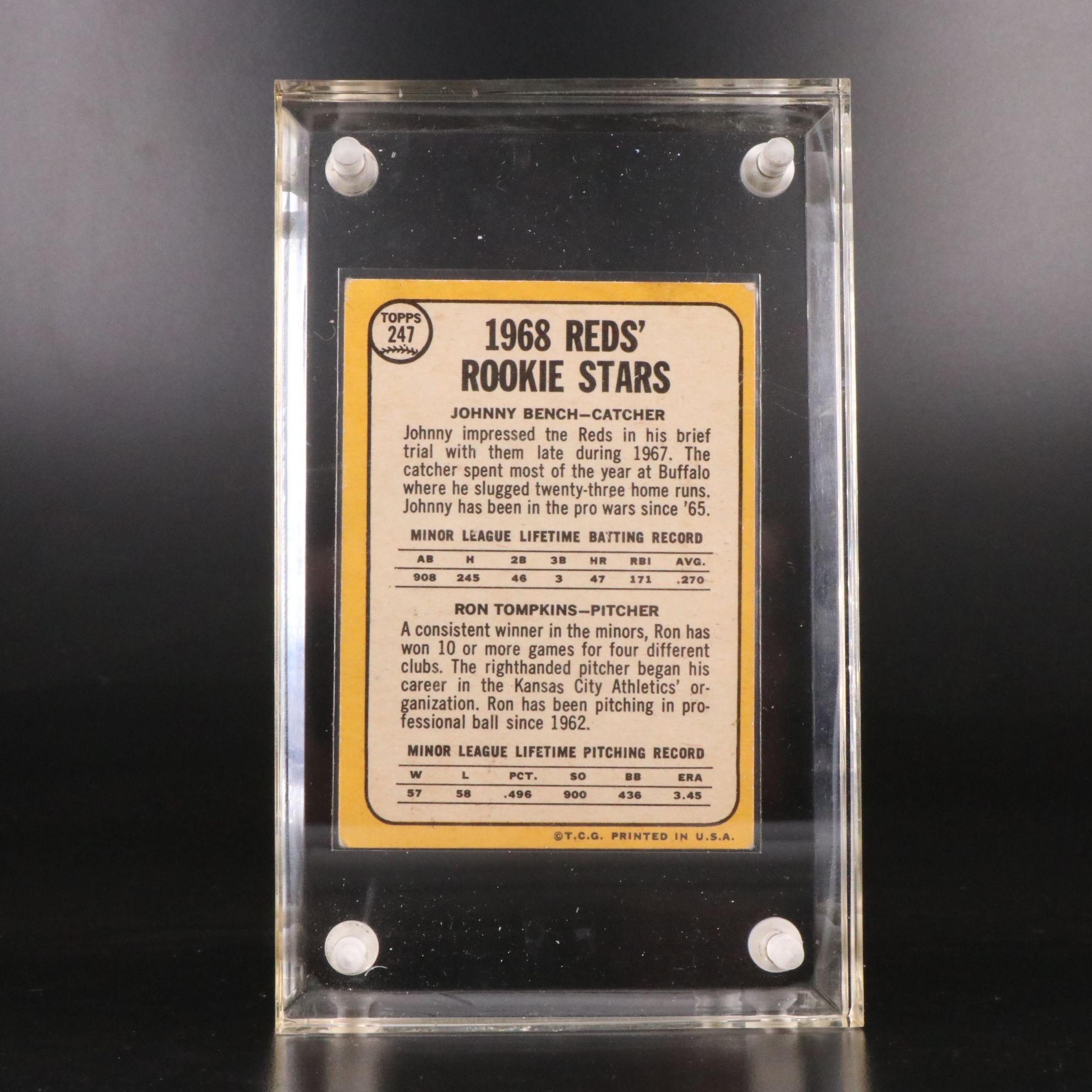 1968 Topps Johnny Bench Rookie Card with 1969 Topps Sporting News All-Star Card