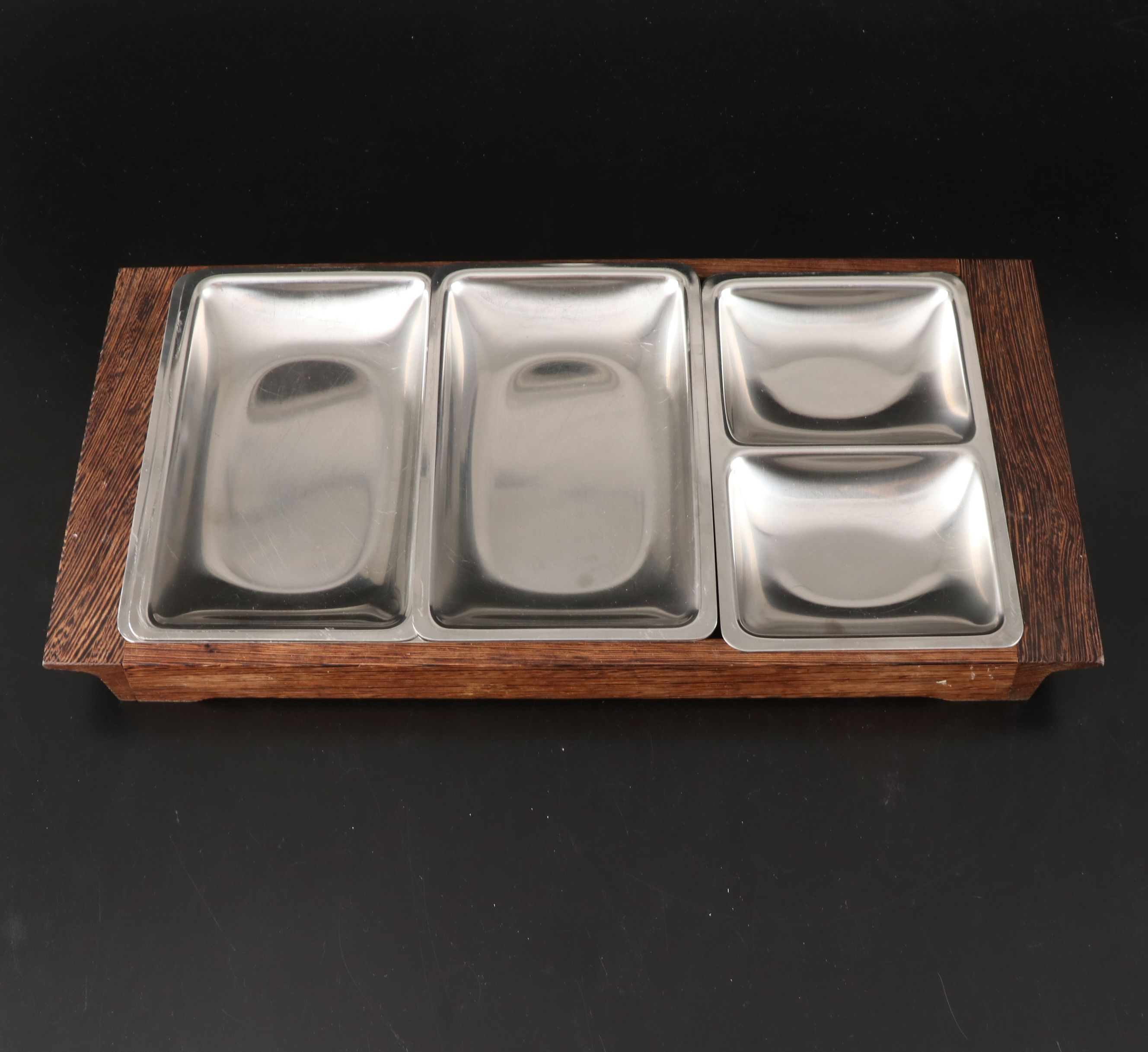 Voss Danish Mid Century Modern Divided Tray with Nambé Metal Bowls