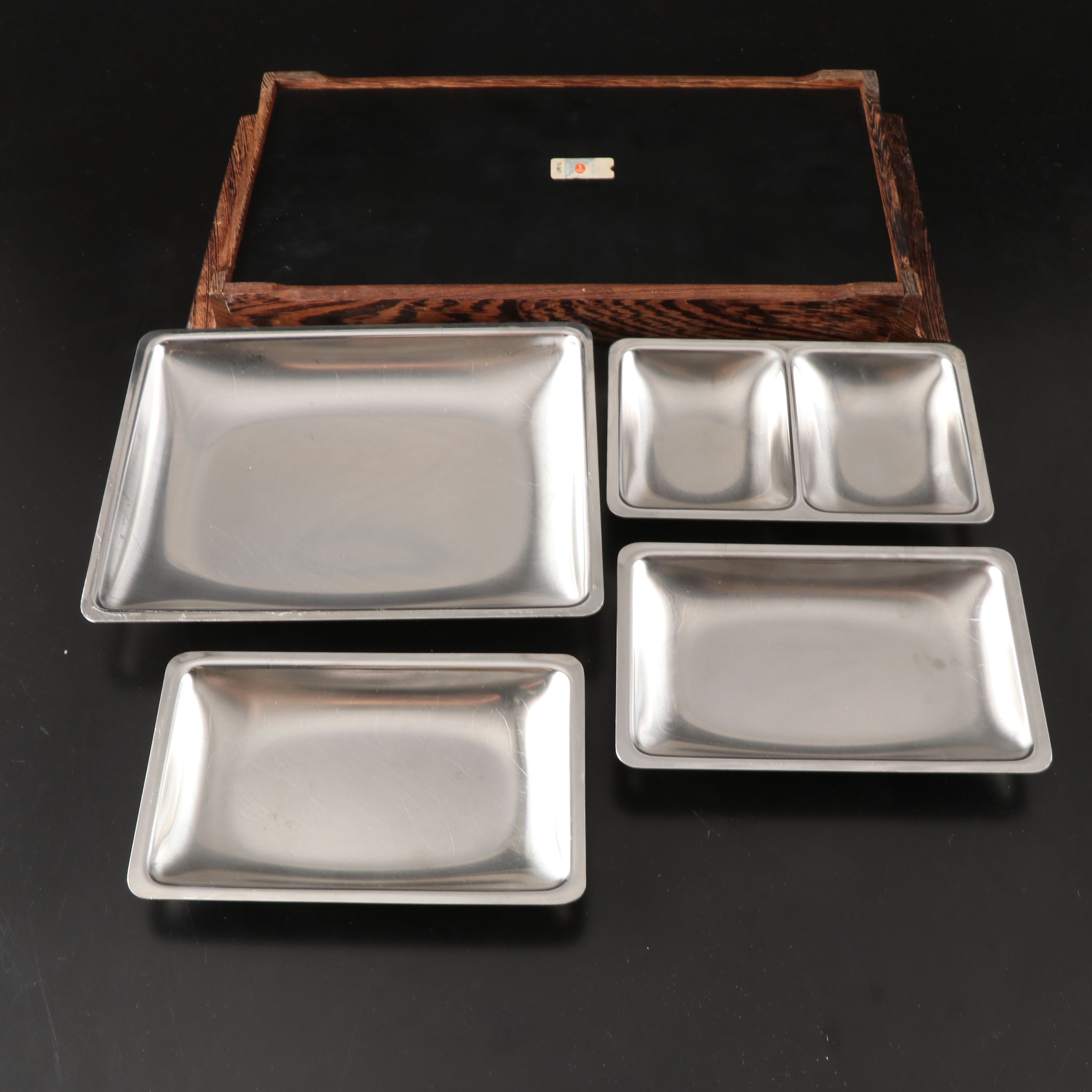Voss Danish Mid Century Modern Divided Tray with Nambé Metal Bowls