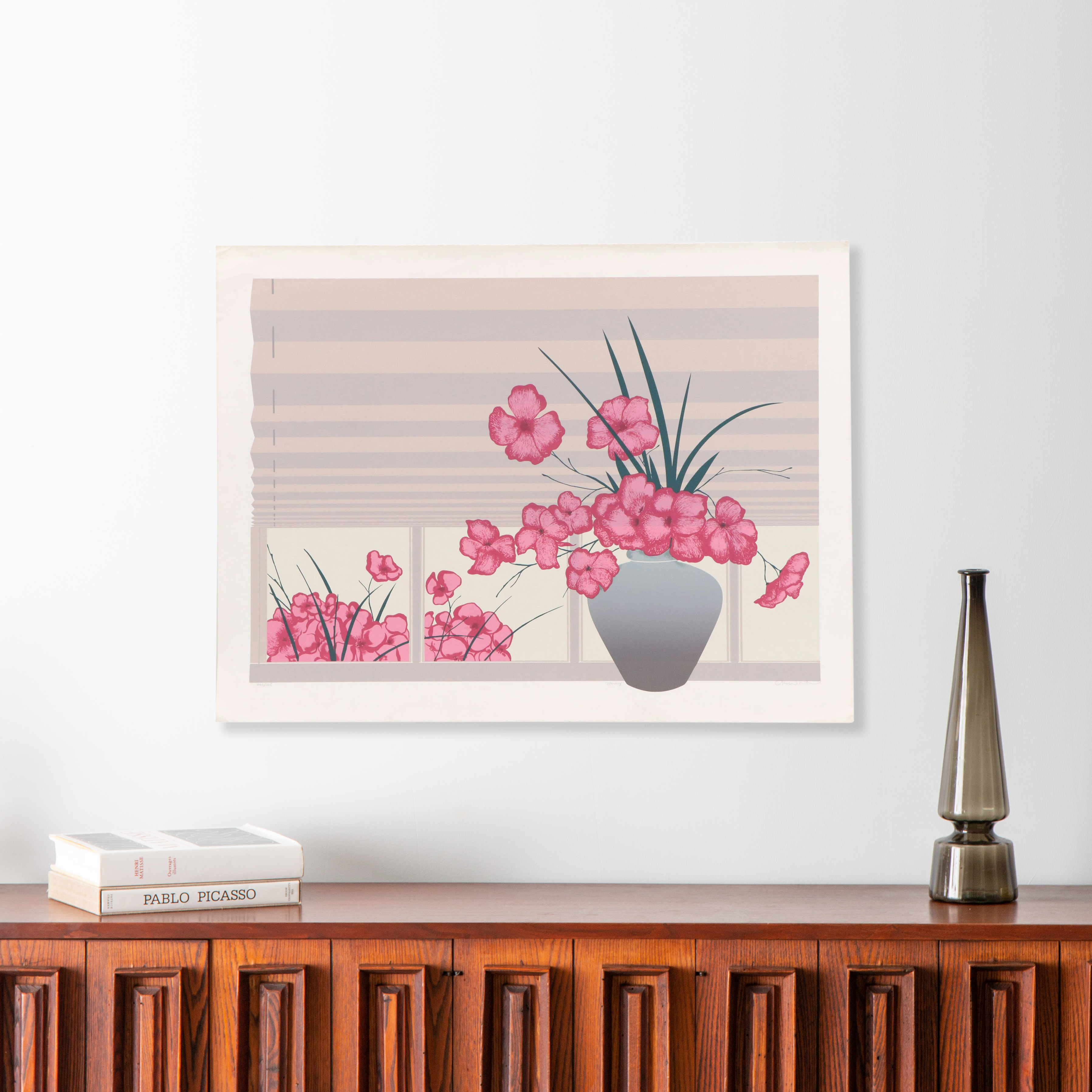 Pink Floral Serigraph "Spring," Late 20th Century