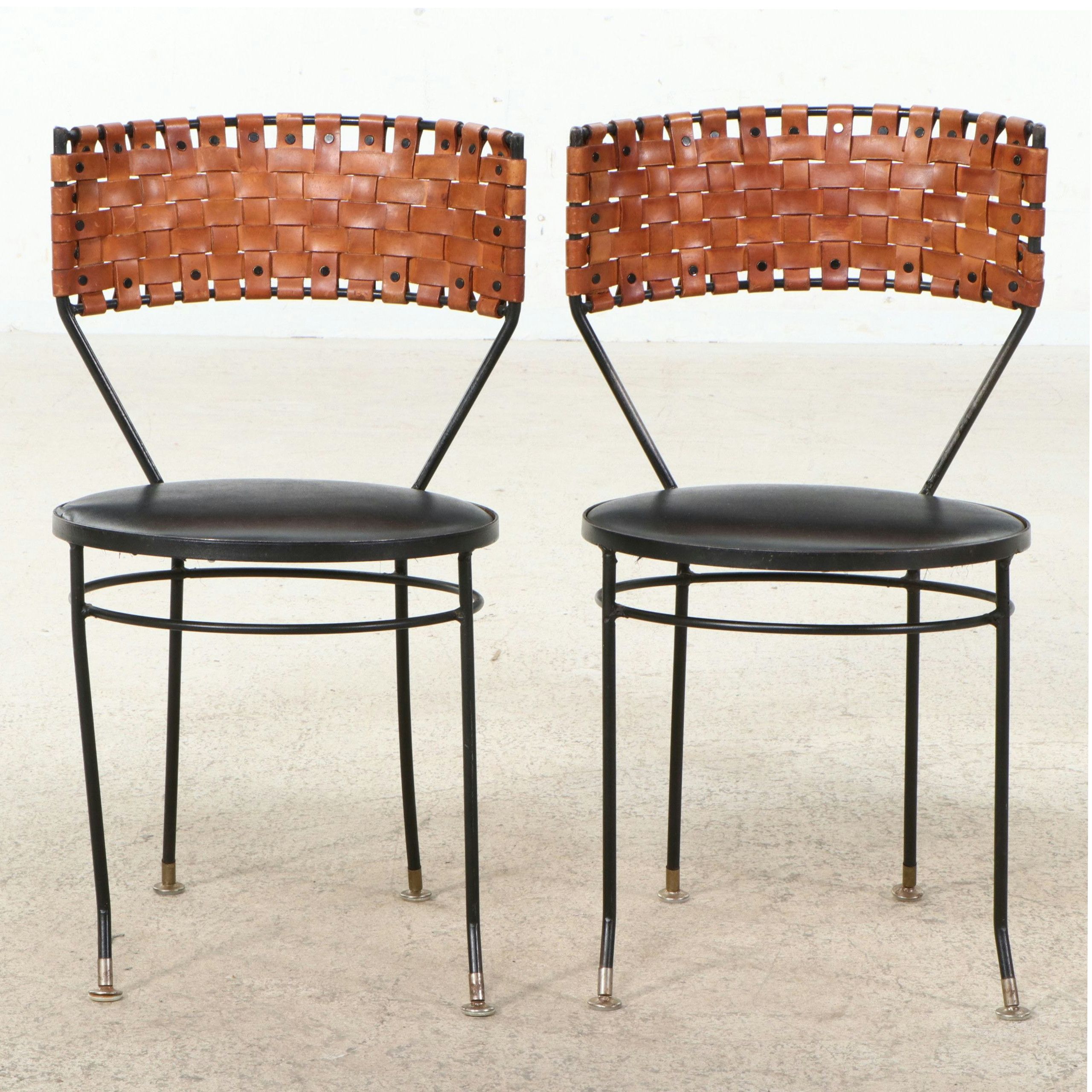 Pair of Mid Century Modern Woven Side Chairs, Manner of Arthur Umanoff
