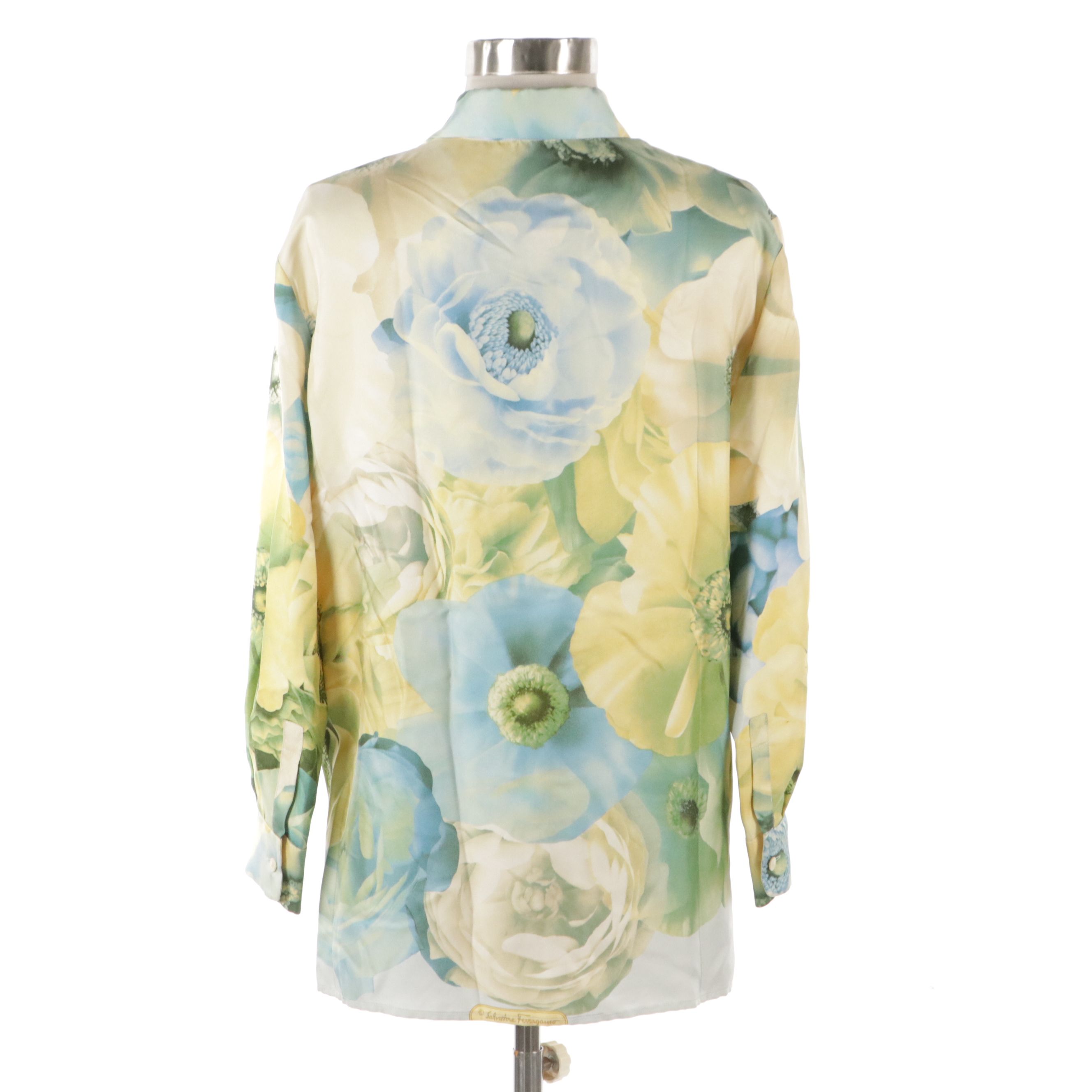 Salvatore Ferragamo Floral Print Silk Twill Button-Up Shirt