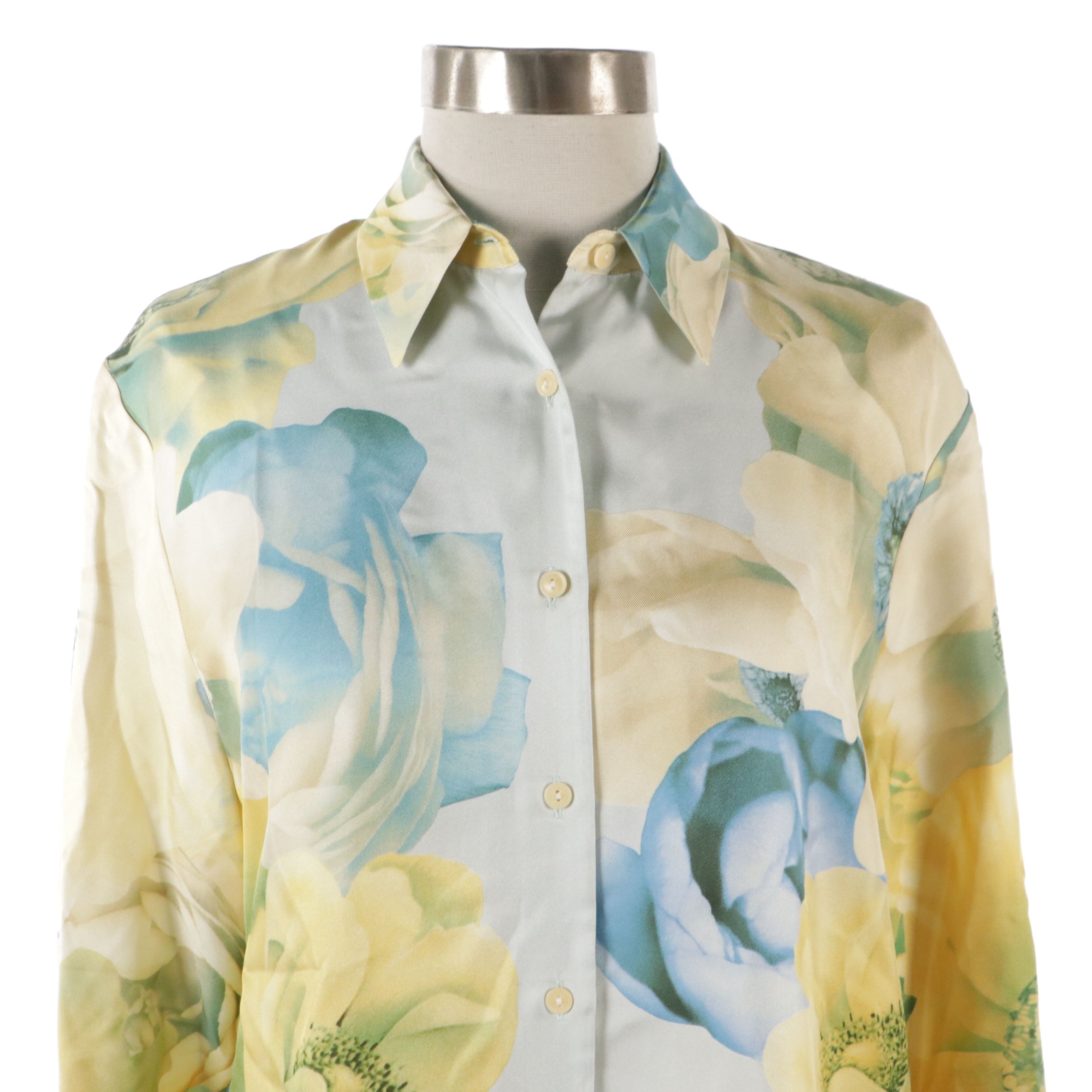 Salvatore Ferragamo Floral Print Silk Twill Button-Up Shirt