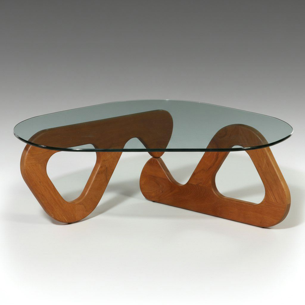 Mid Century Modern Glass Top Coffee Table, Style of Isamu Noguchi