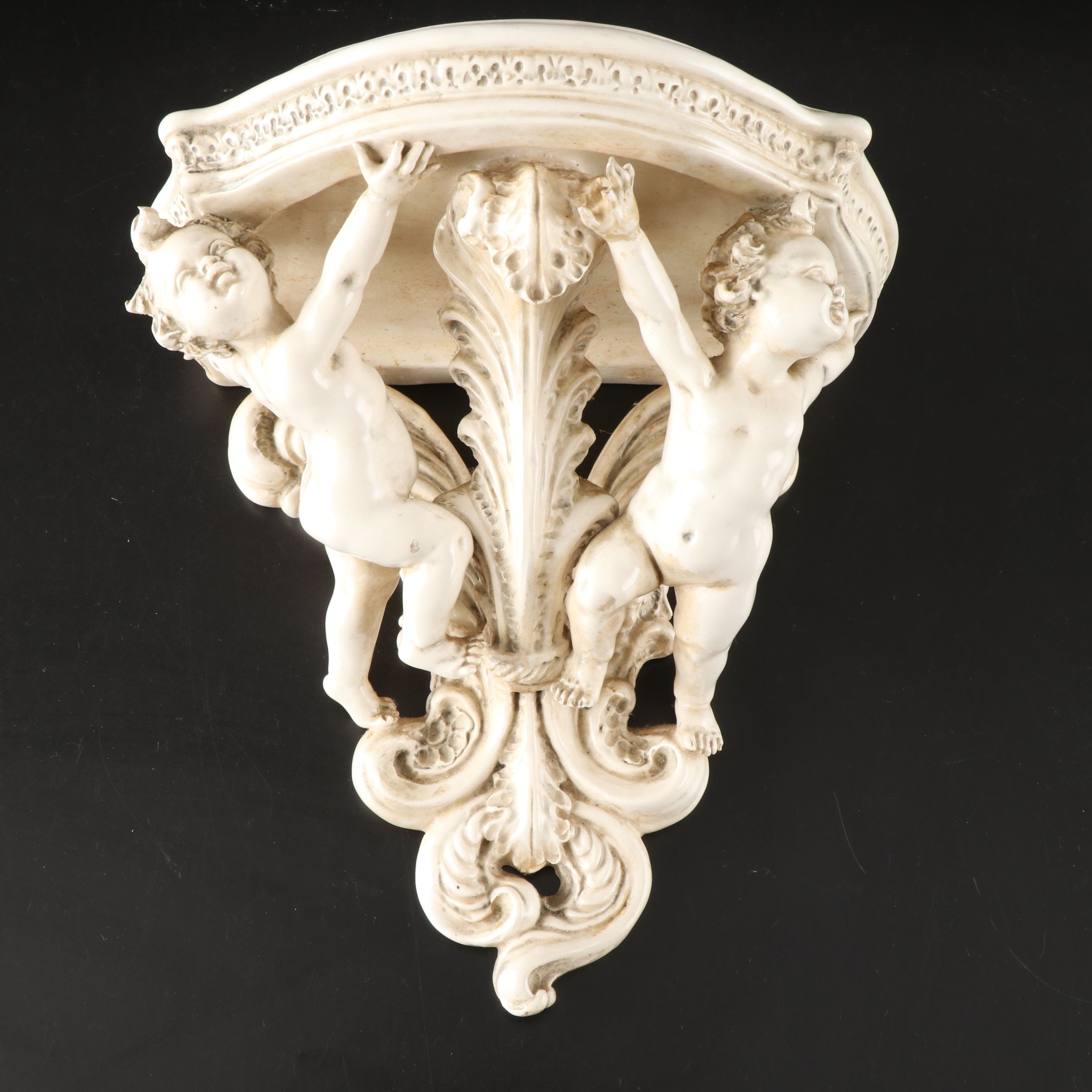 Capodimonte Porcelain Putti Wall Corbel Pair