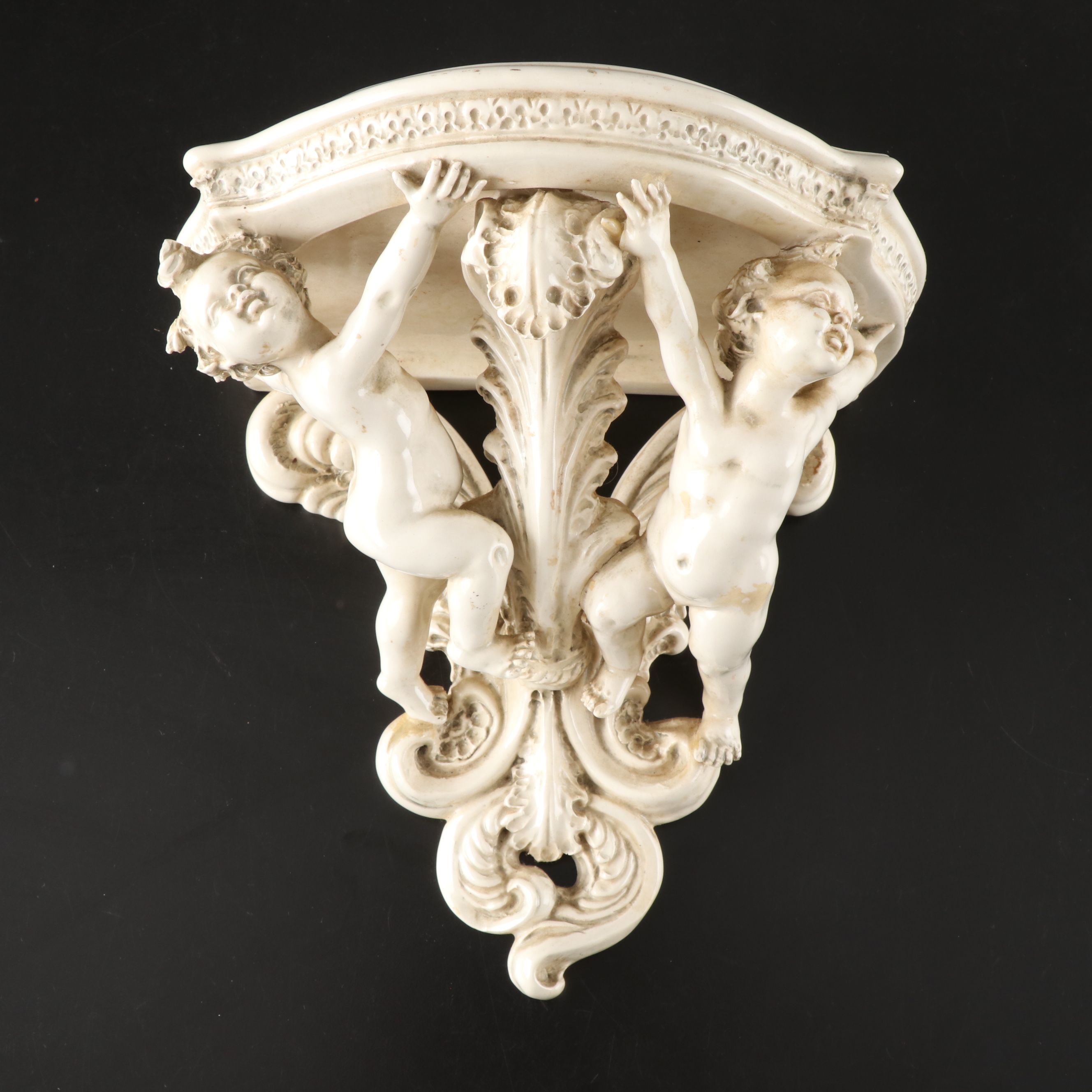 Capodimonte Porcelain Putti Wall Corbel Pair